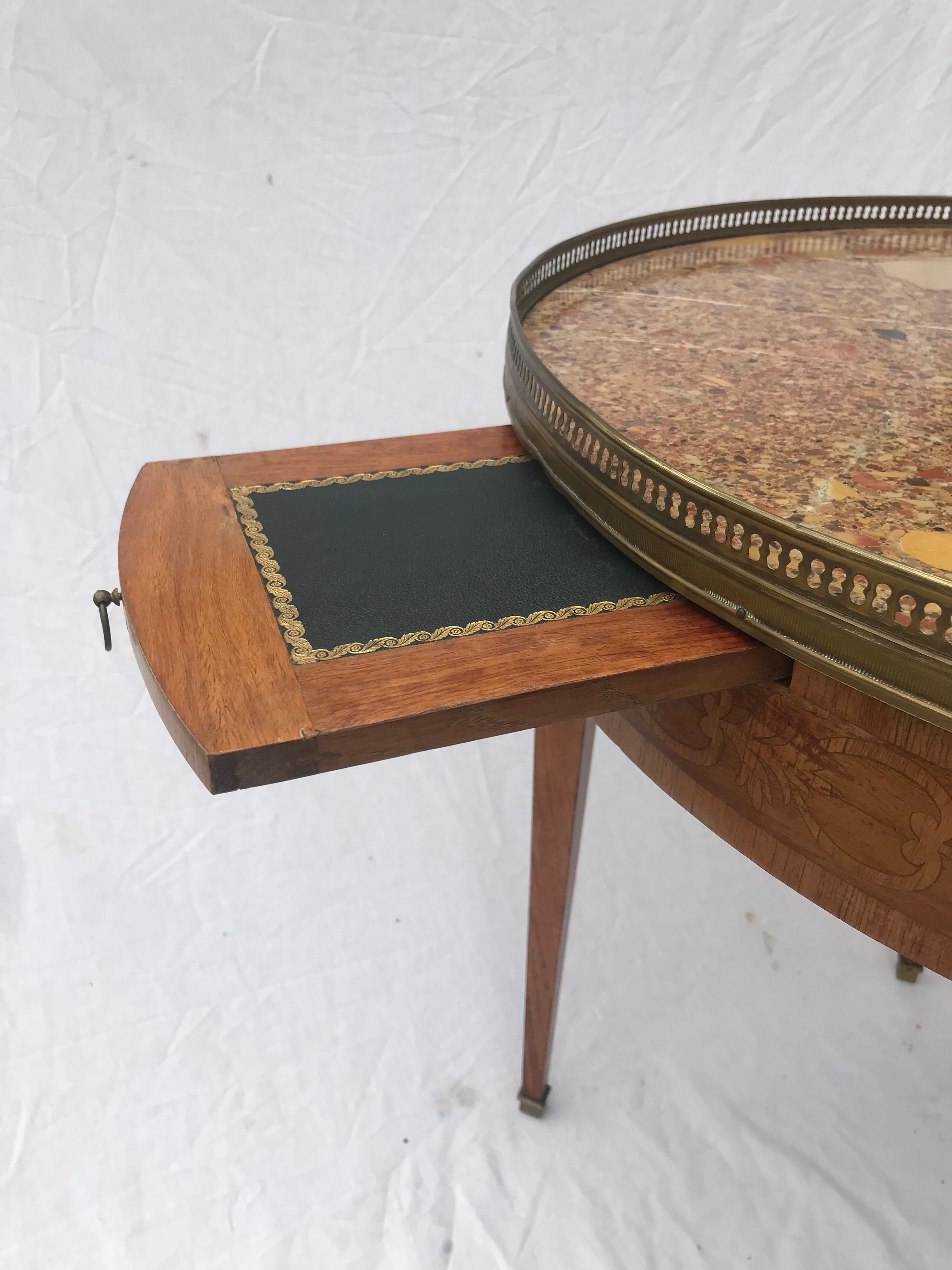 Mahogany Marble Top French Bouillotte Table For Sale