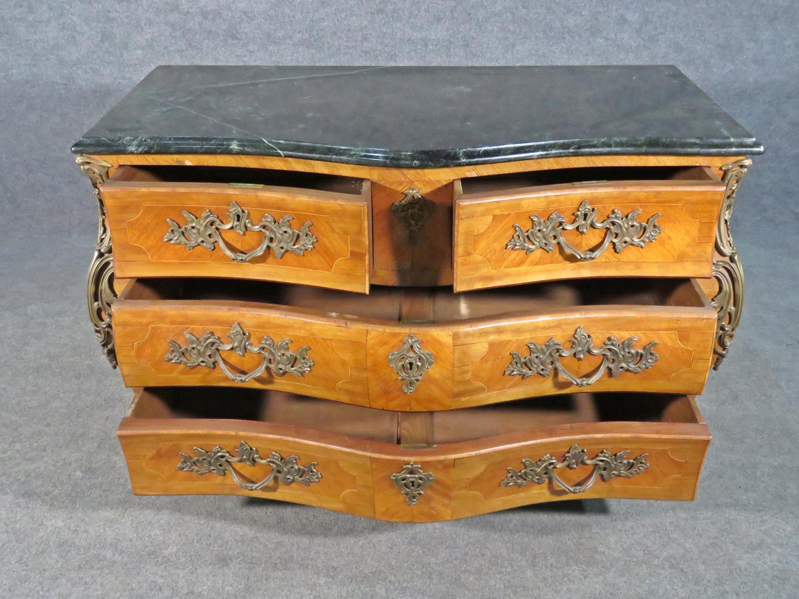 Late 19th Century Marble Top French Louis XV Bombe Commode with Bronze Mounts, Circa 1860