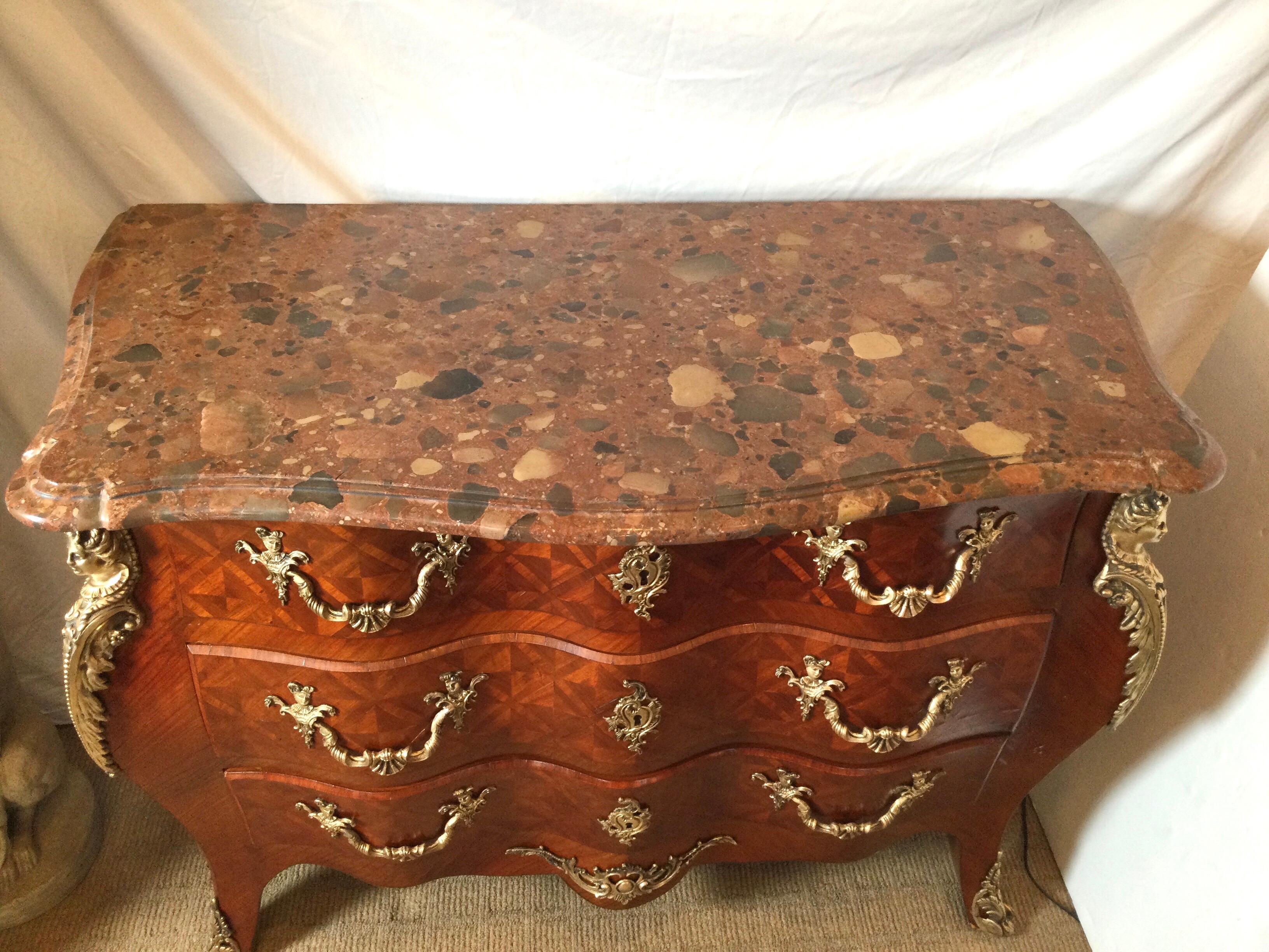 Mid-20th Century Marble Top French Louis XV Style Bombe Chest