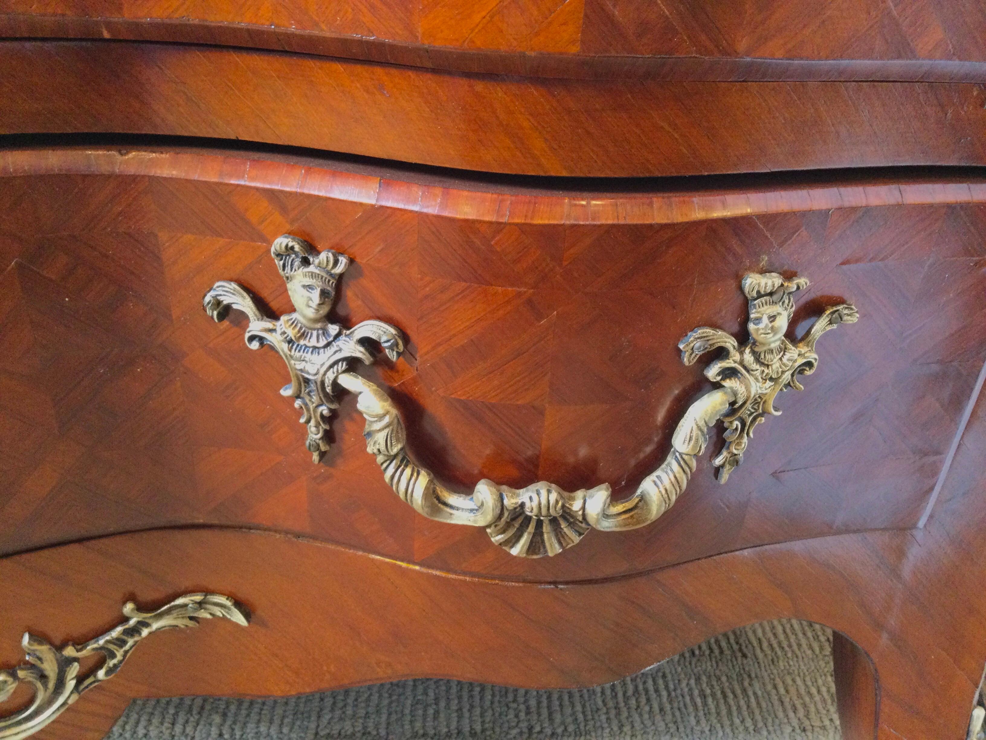 Marble Top French Louis XV Style Bombe Chest 4