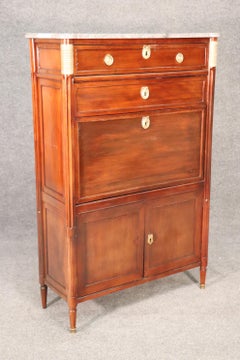 Marble Top French Louis XVI Style Secretary Abatant Desk, Circa 1920
