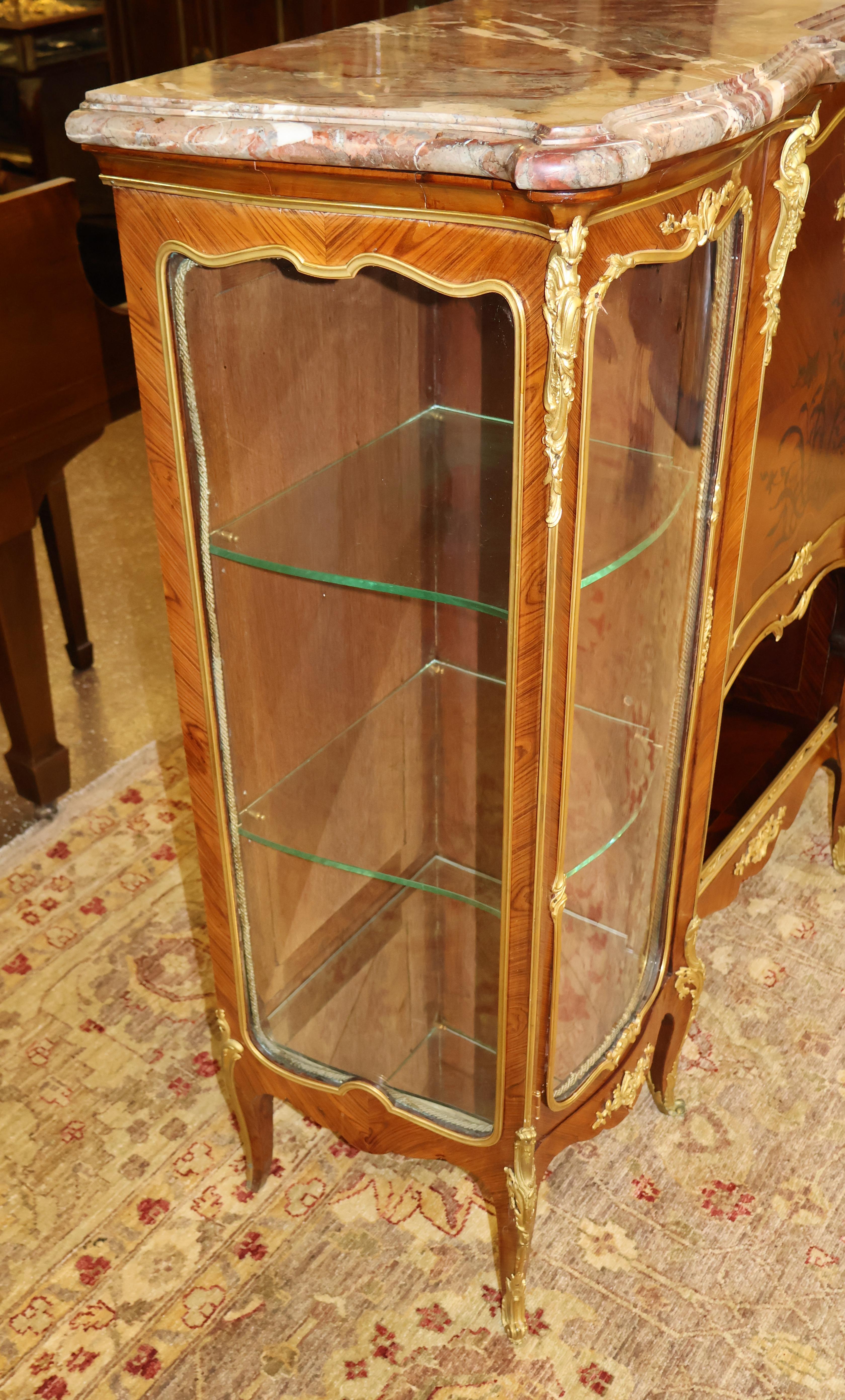 Marble Top French Ormolu Kingwood Inlaid Marquetry Vitrine Attributed To Linke For Sale 12