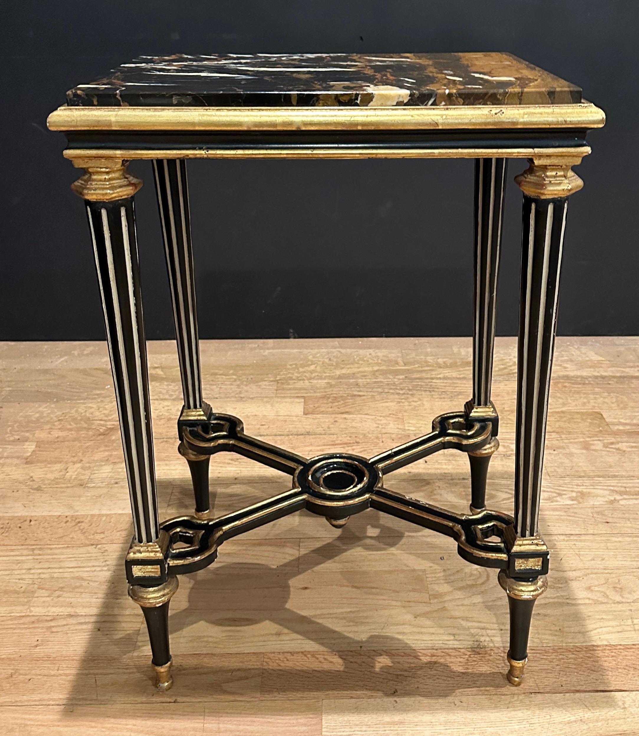 Directoire Marble Top Gilt And Ebonized Table For Sale