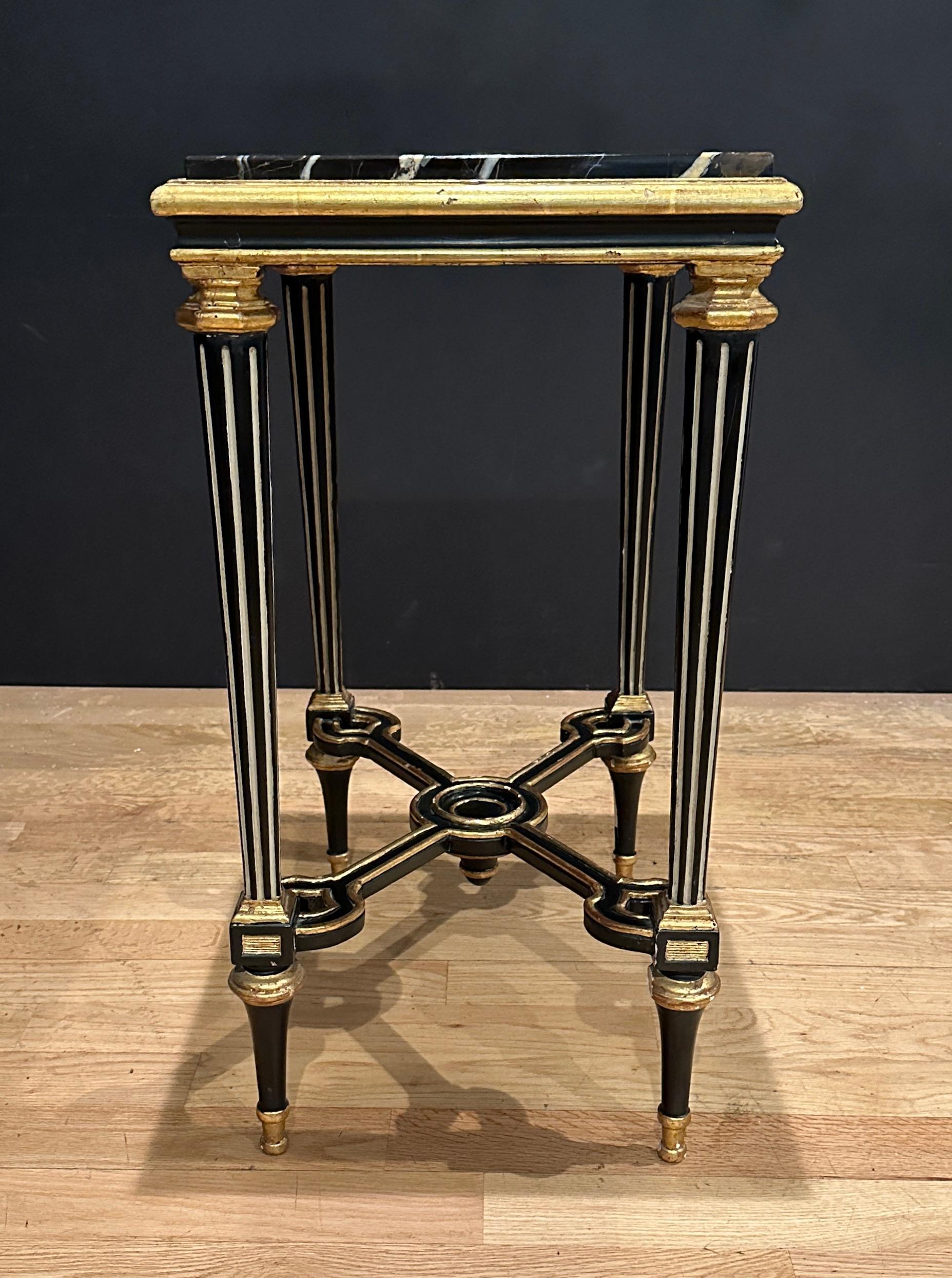 Marble Top Gilt And Ebonized Table In Good Condition For Sale In Norwood, NJ