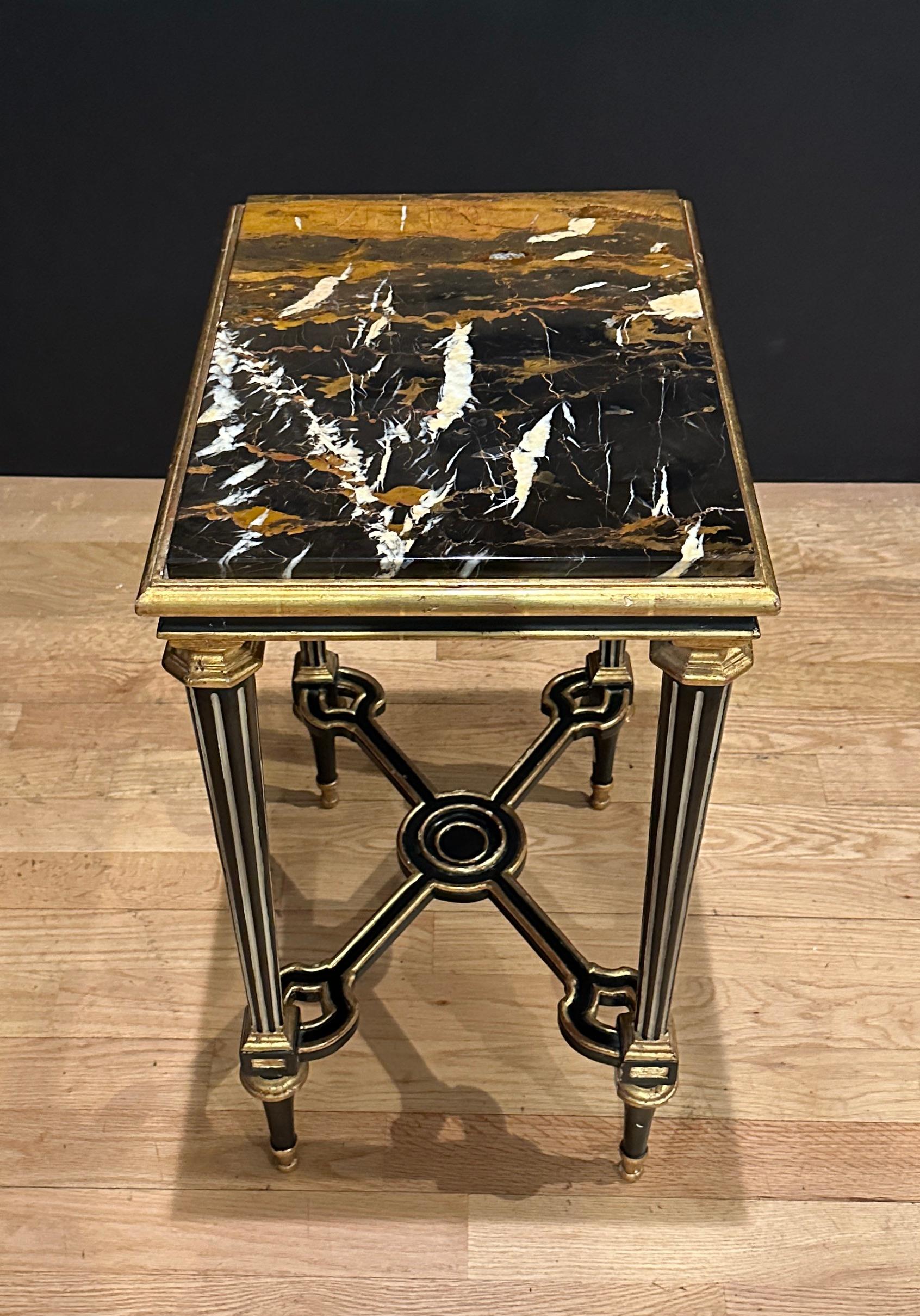 20th Century Marble Top Gilt And Ebonized Table For Sale