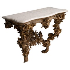Console dorata con piano in marmo, Francia 1850