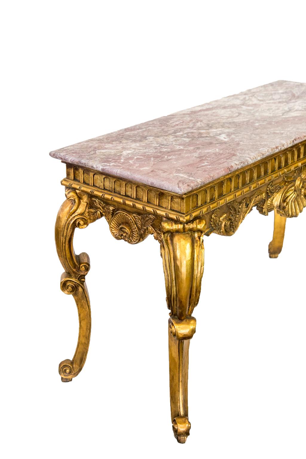 Marble-Top Gold Console Table In Good Condition In Wilson, NC