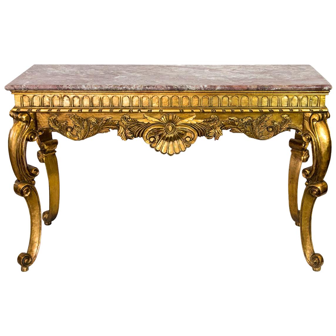 Marble-Top Gold Console Table