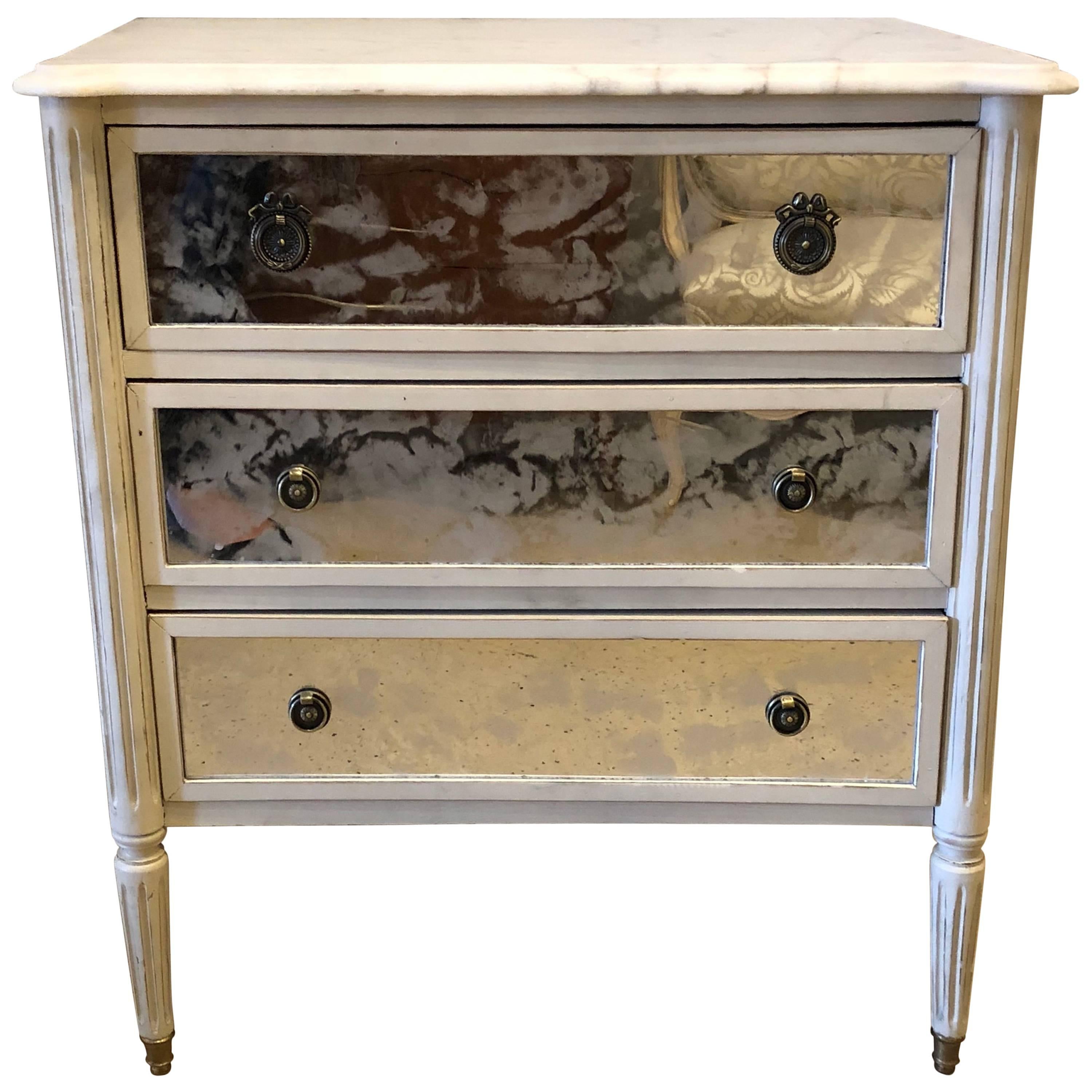 Marble-Top Hollywood Regency Decorated Commode Nightstand in Manner of Jansen