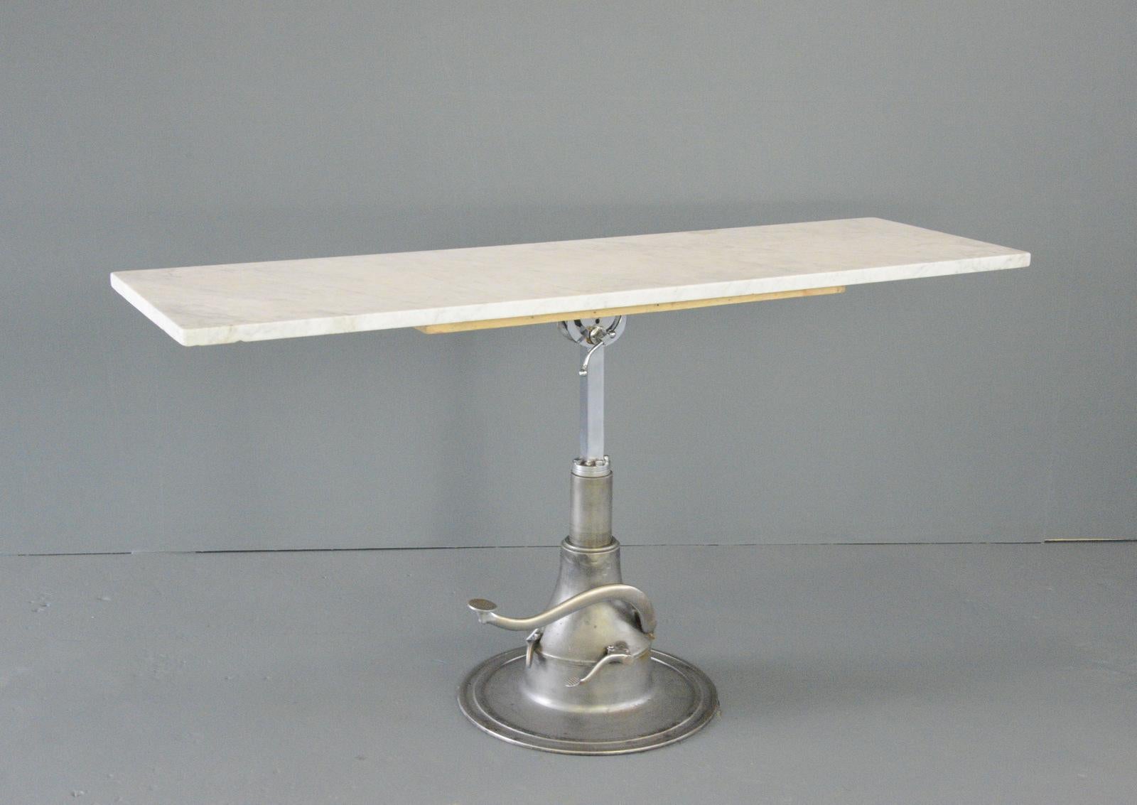 Hydraulic Examination-Tisch mit Marmorplatte, ca. 1930er Jahre im Angebot 7