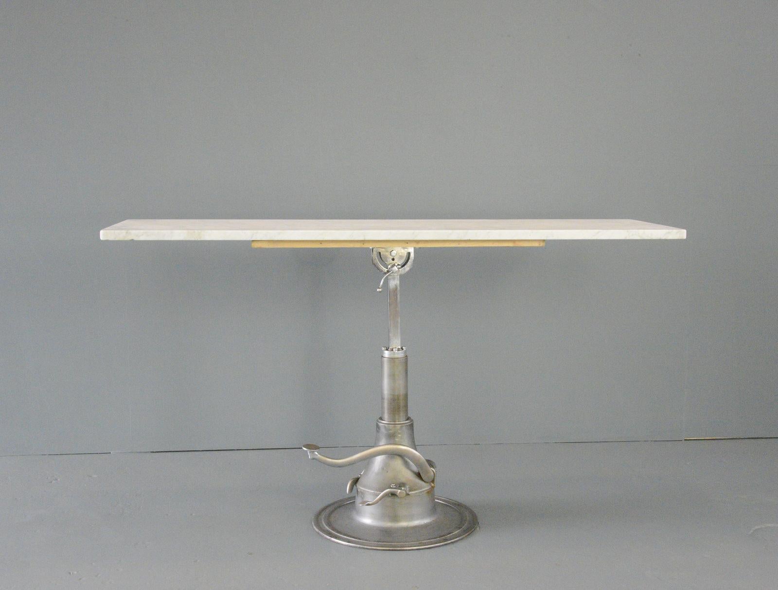 Hydraulic Examination-Tisch mit Marmorplatte, ca. 1930er Jahre (Englisch) im Angebot