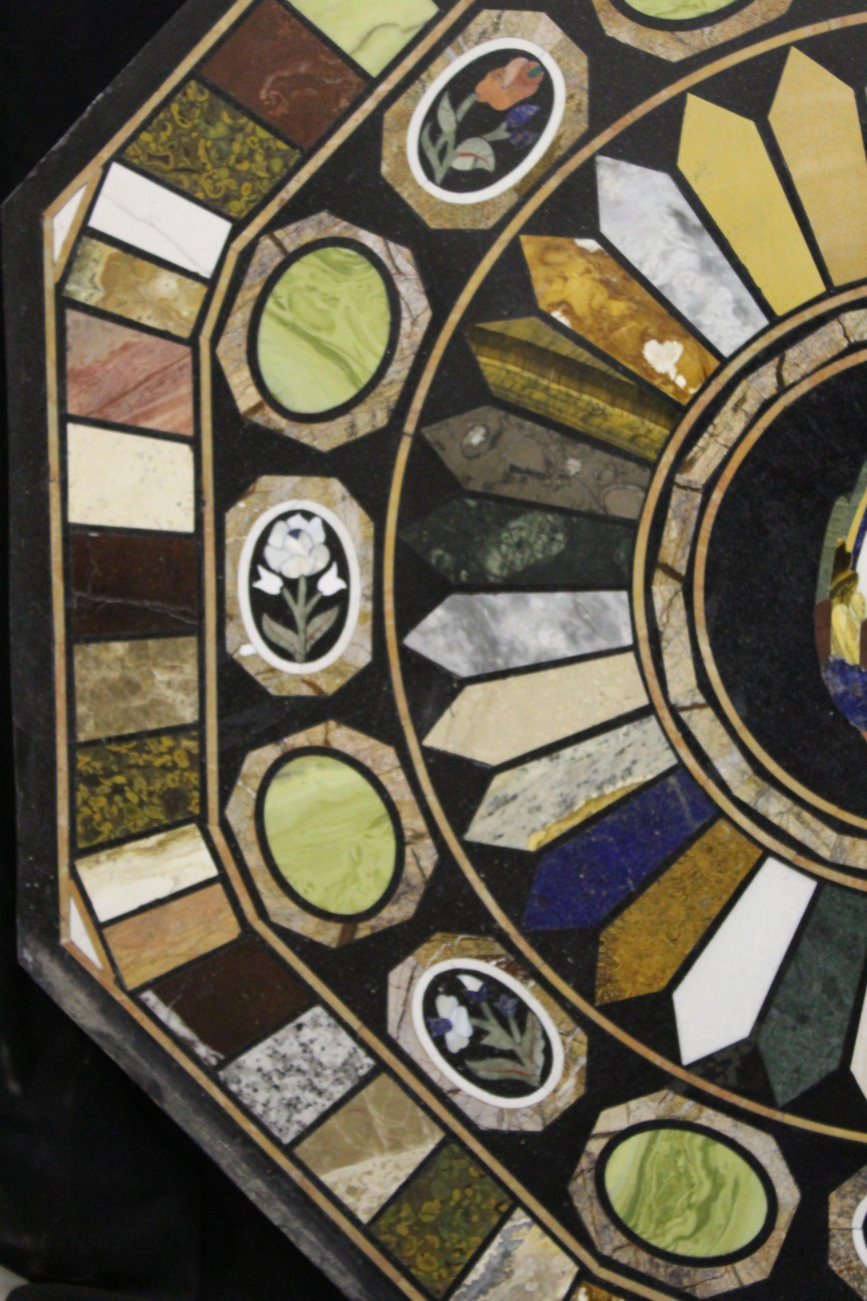20th Century Marble top inlaid with semi-precious stones For Sale