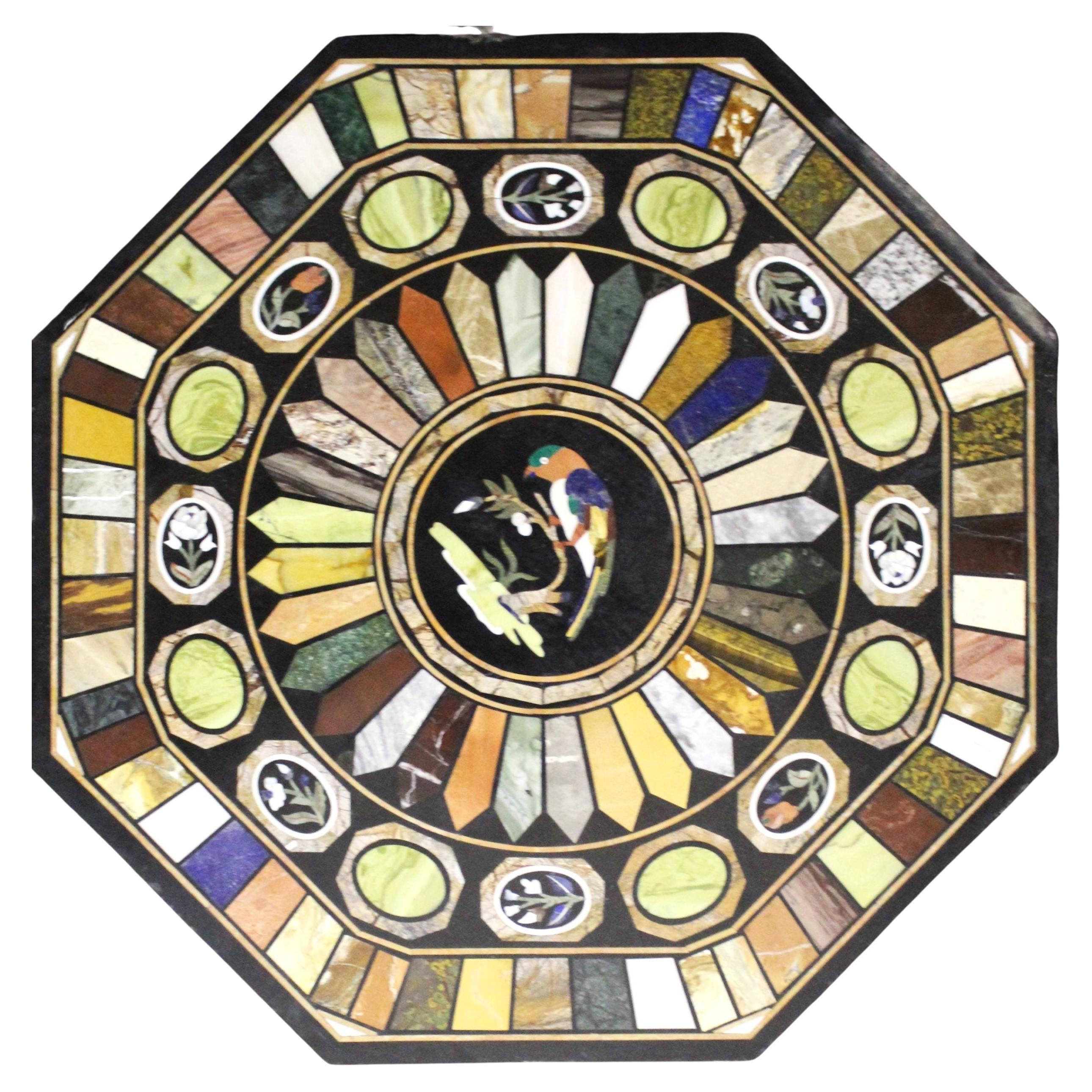 Marble top inlaid with semi-precious stones For Sale