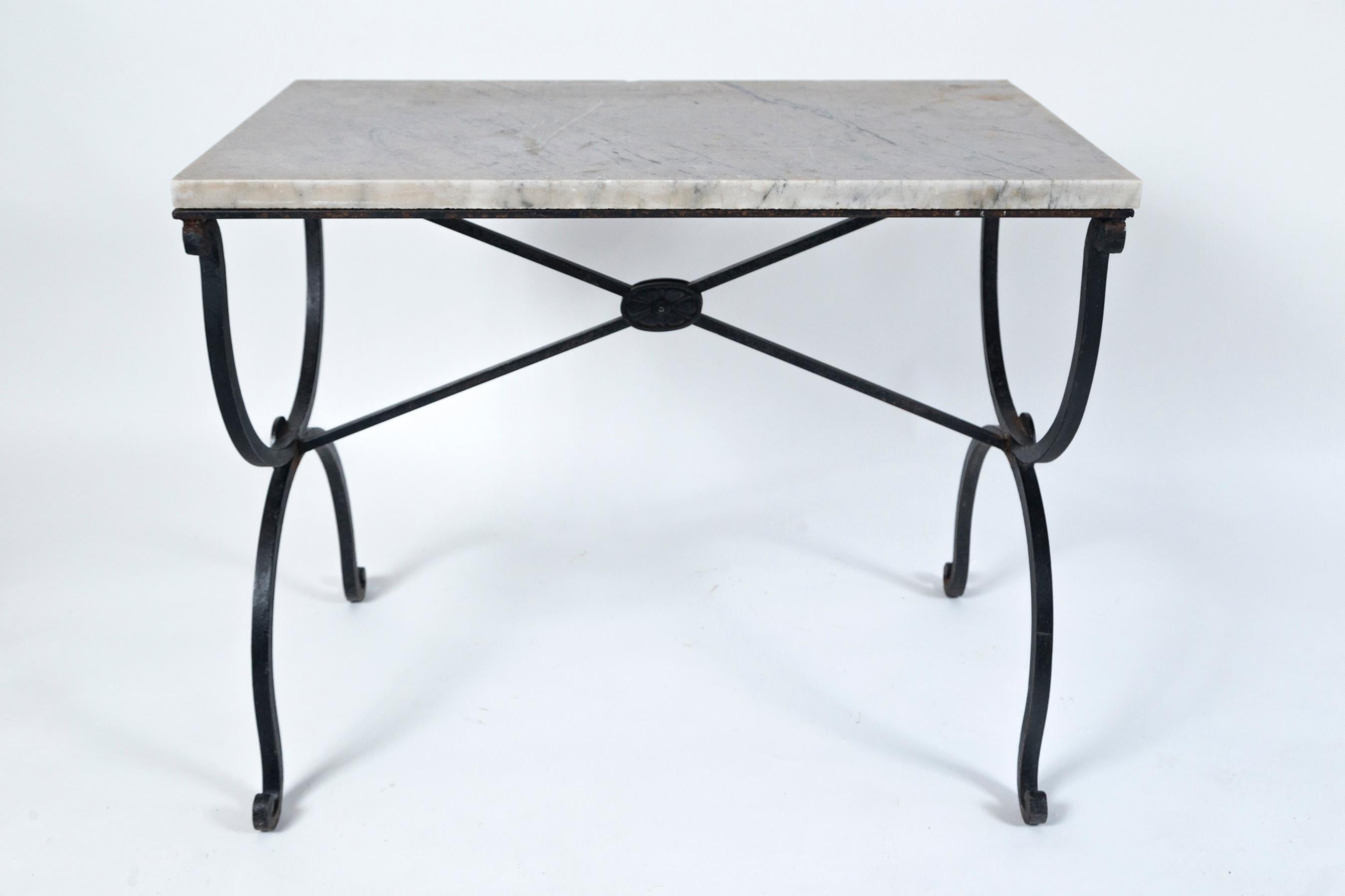 French Marble Top Iron Table, France, Early 20th Century