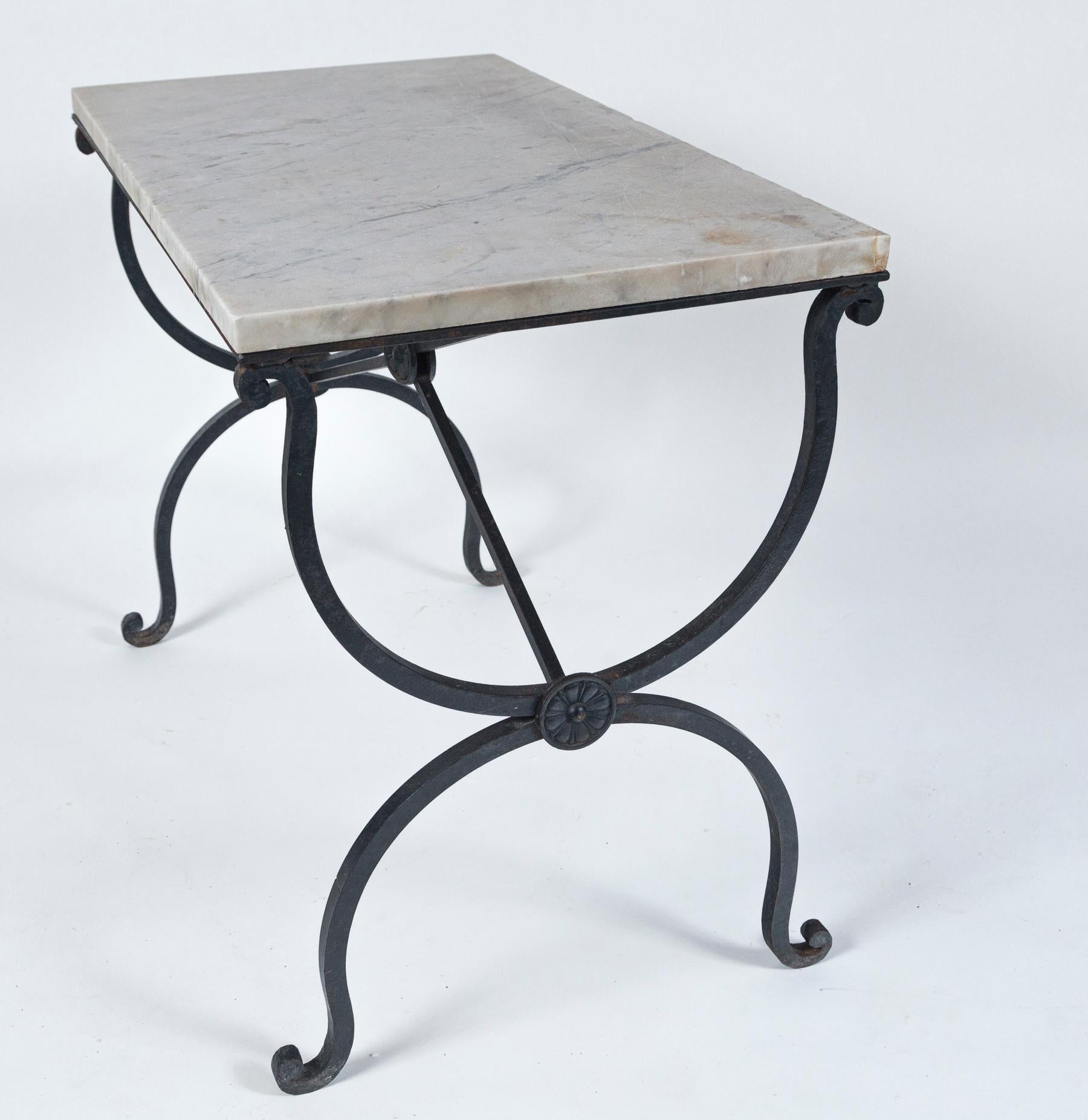 Marble Top Iron Table, France, Early 20th Century 2