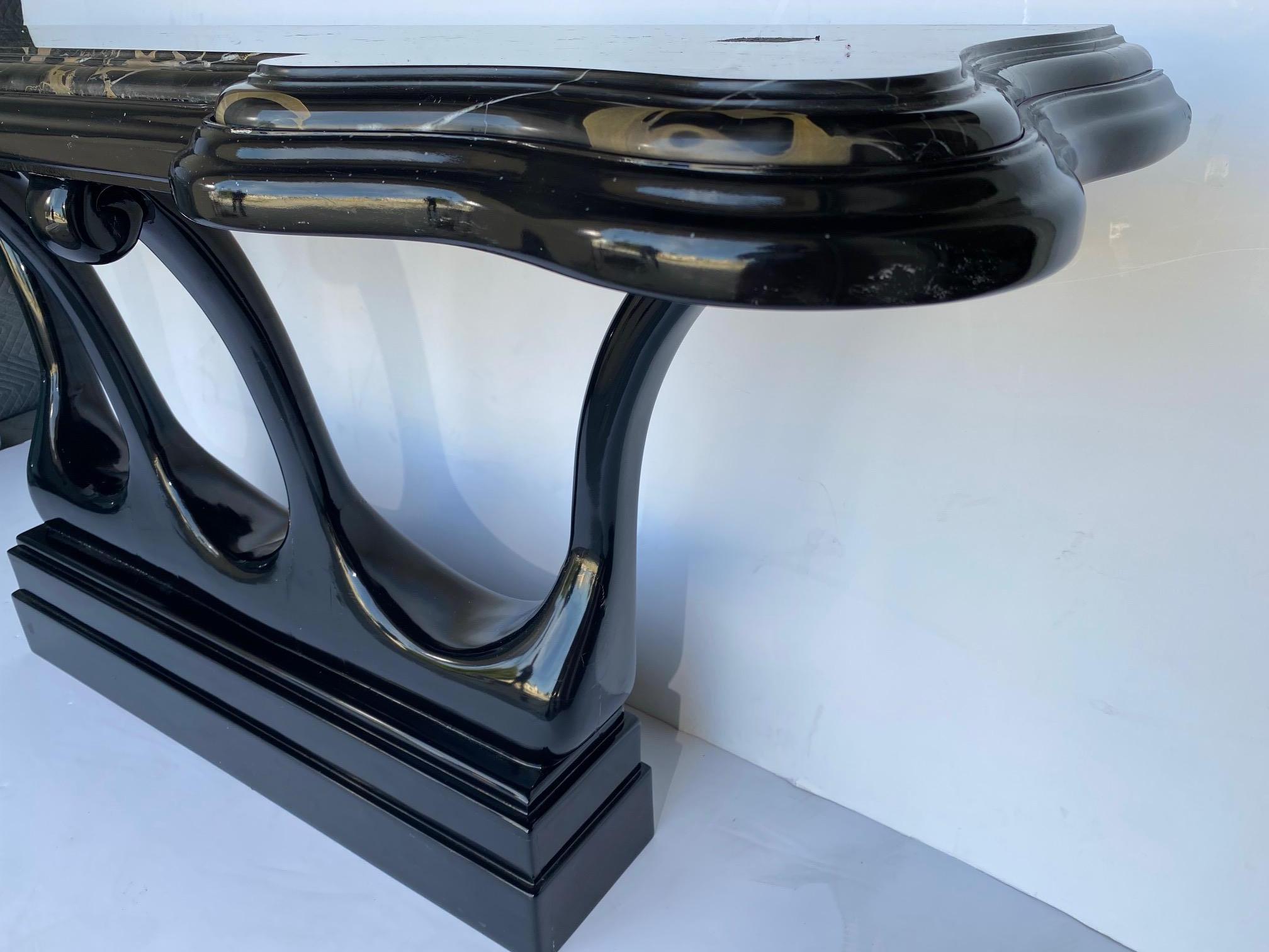 Marble Top Lacquer Console Table In Good Condition For Sale In Pomona, CA