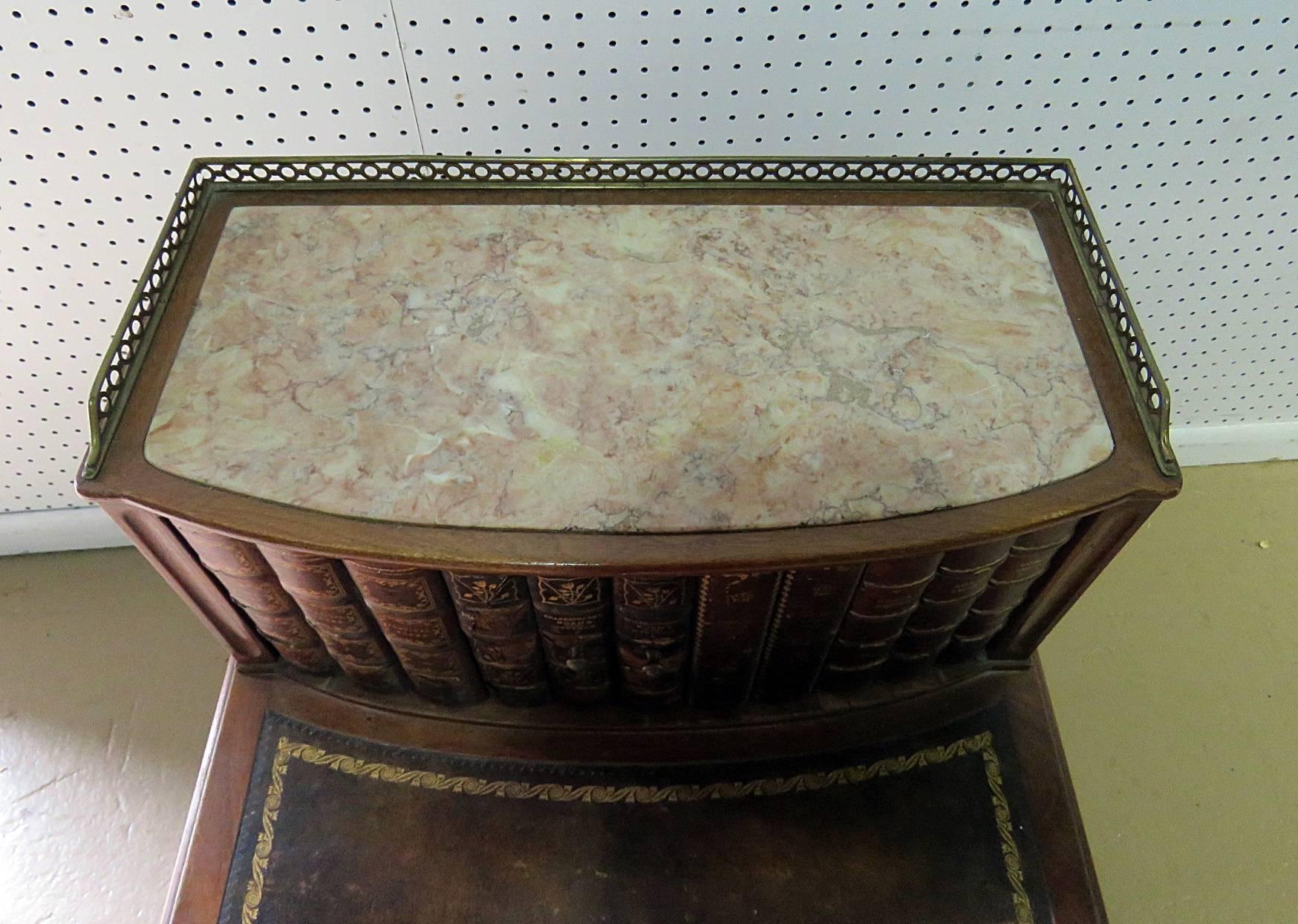 Leather Bound Book Spines Louis XV Style Step End Table Nightstand In Good Condition In Swedesboro, NJ