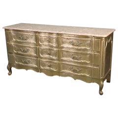 Marble Top Louis XV Italian Silver Leaf Gilded Triple Dresser, circa 1950