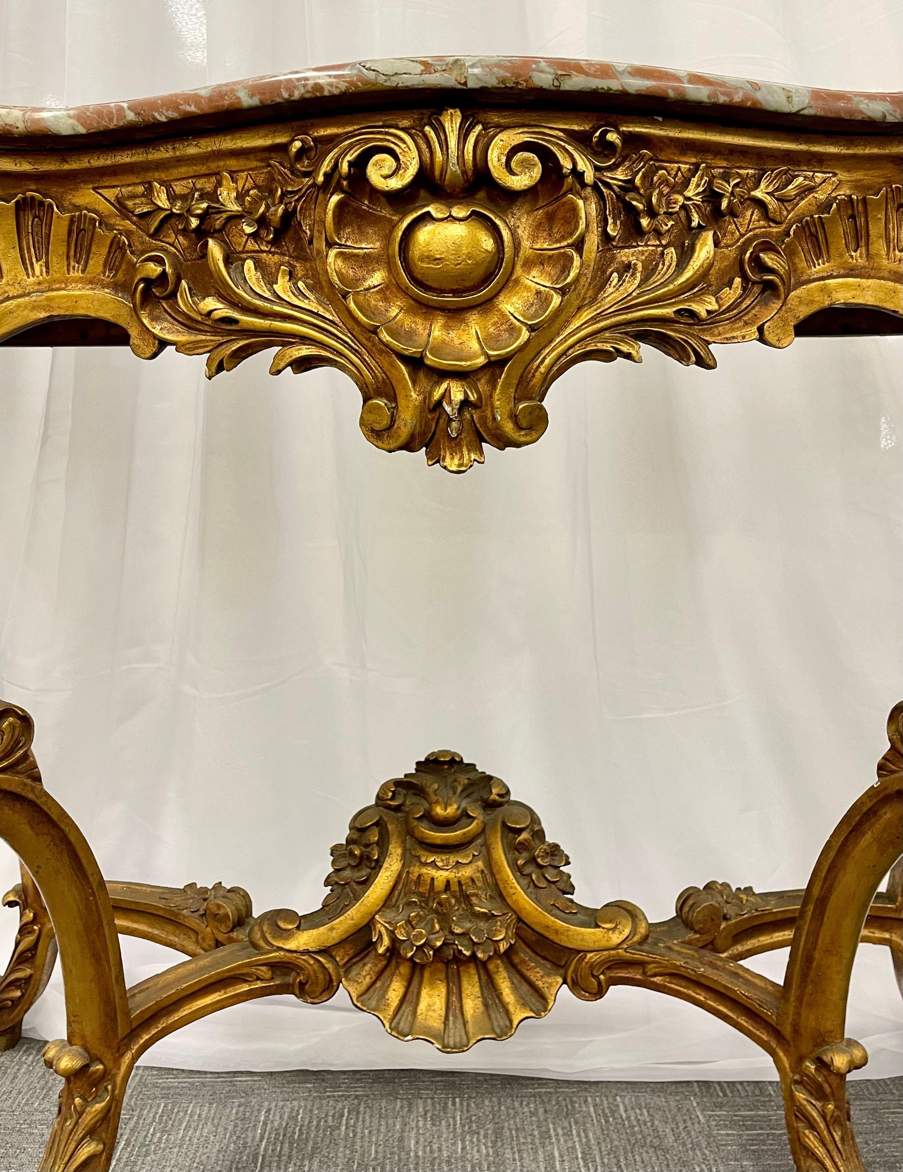 Marble-Top Louis XV Style Console Table by Jansen Exquisite Carved Details 1920s For Sale 5
