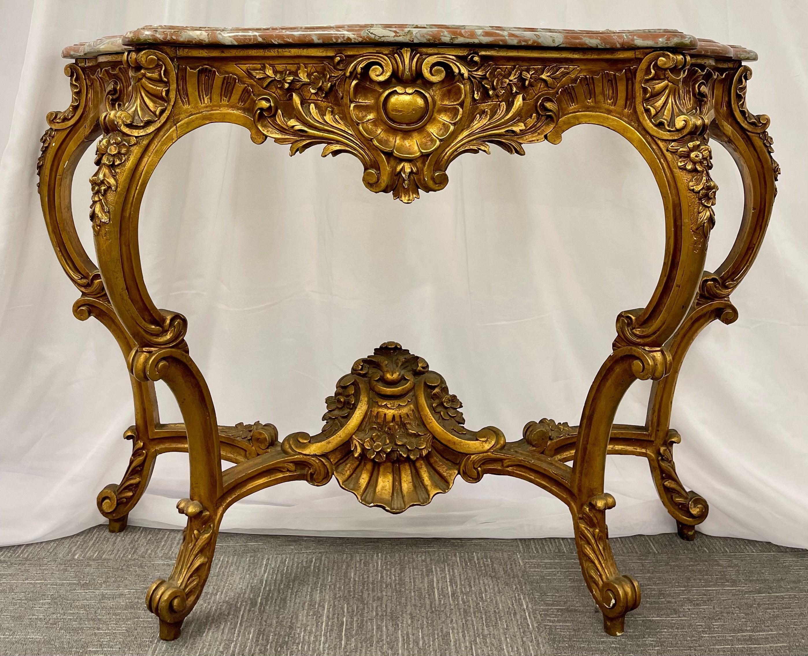 Marble-Top Louis XV Style Console Table by Jansen Exquisite Carved Details 1920s For Sale 12