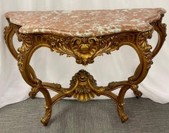 Marble-Top Louis XV Style Console Table by Jansen Exquisite Carved Details 1920s