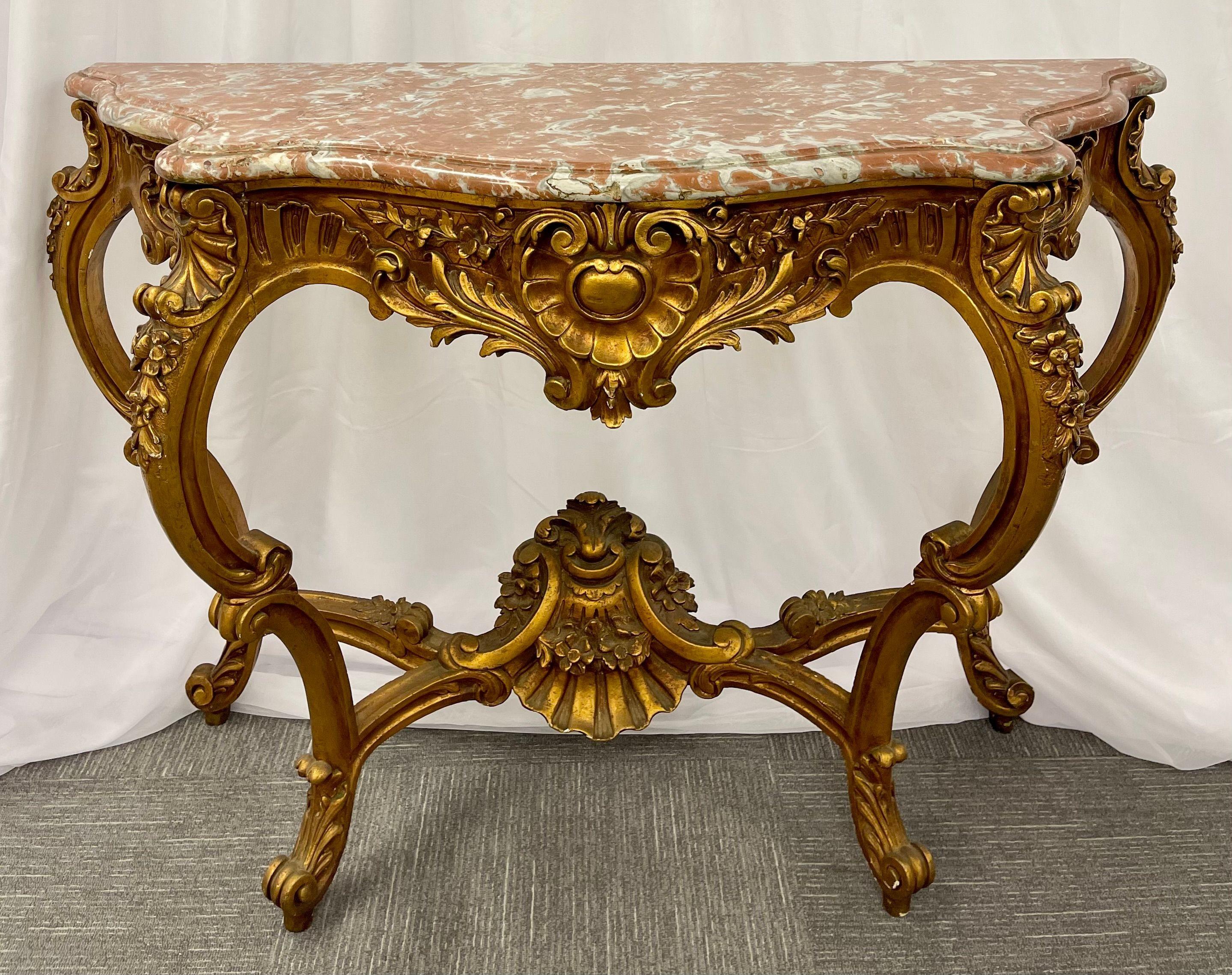 Marble-Top Louis XV Style Console Table by Jansen Exquisite Carved Details 1920s In Good Condition For Sale In Stamford, CT