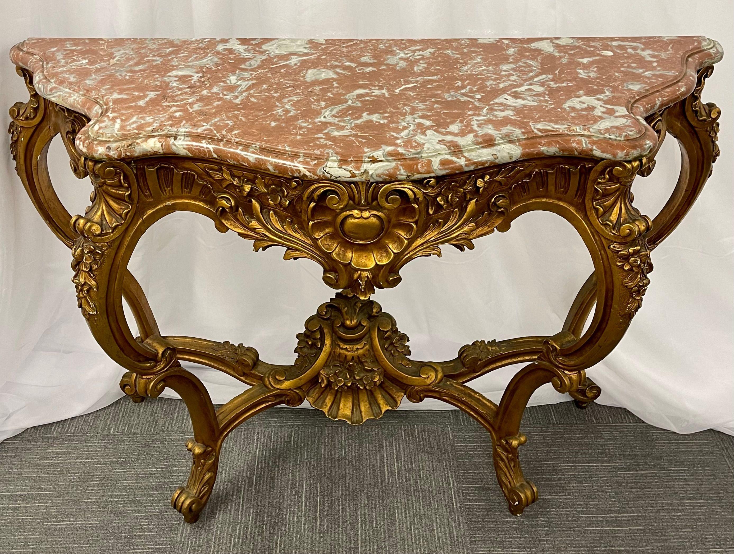19th Century Marble-Top Louis XV Style Console Table by Jansen Exquisite Carved Details 1920s For Sale