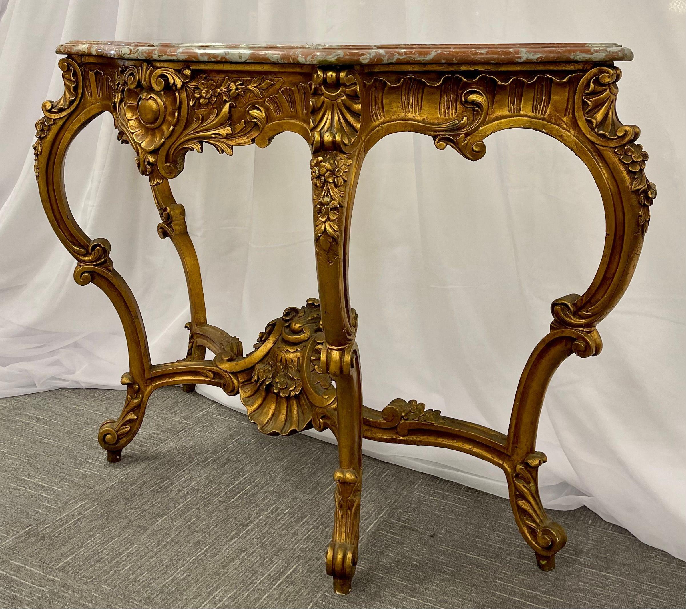 Marble-Top Louis XV Style Console Table by Jansen Exquisite Carved Details 1920s For Sale 1