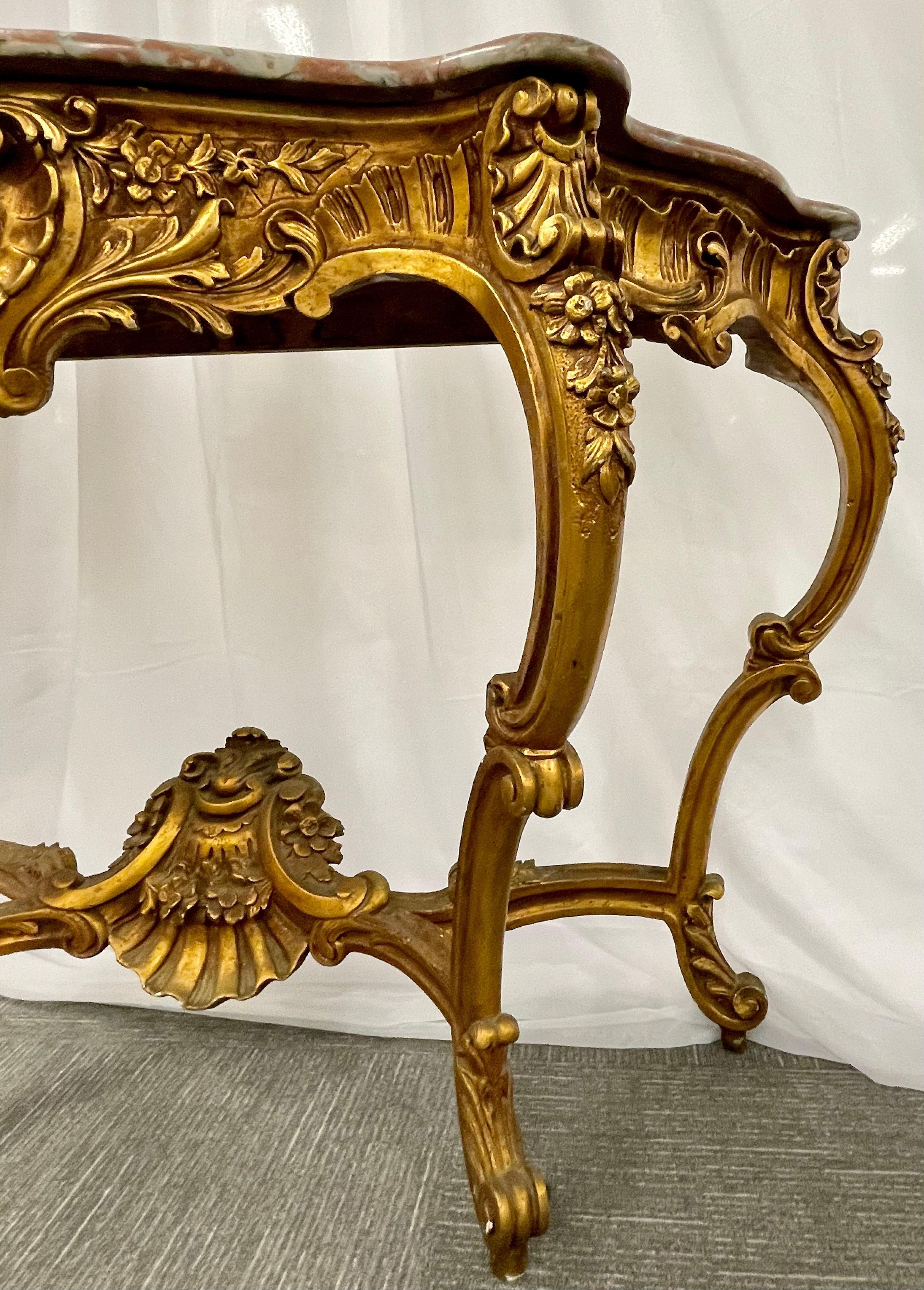 Marble-Top Louis XV Style Console Table by Jansen Exquisite Carved Details 1920s For Sale 2