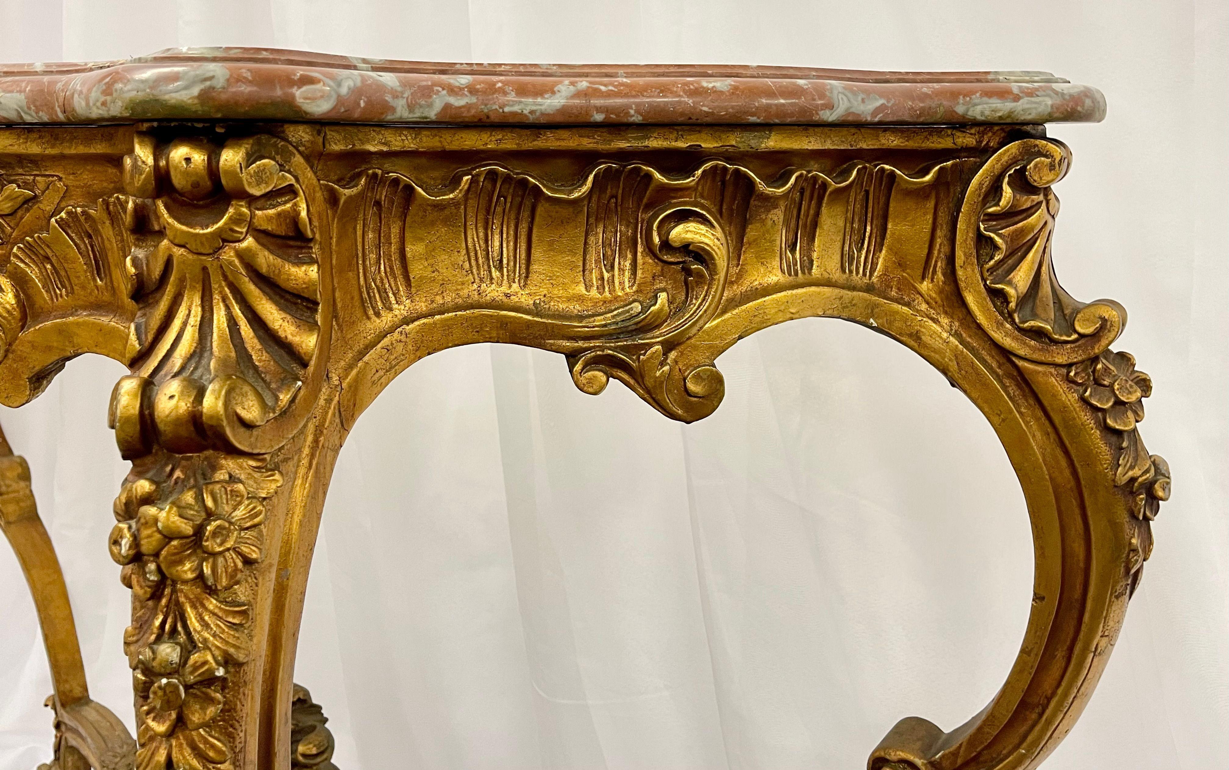 Marble-Top Louis XV Style Console Table by Jansen Exquisite Carved Details 1920s For Sale 3
