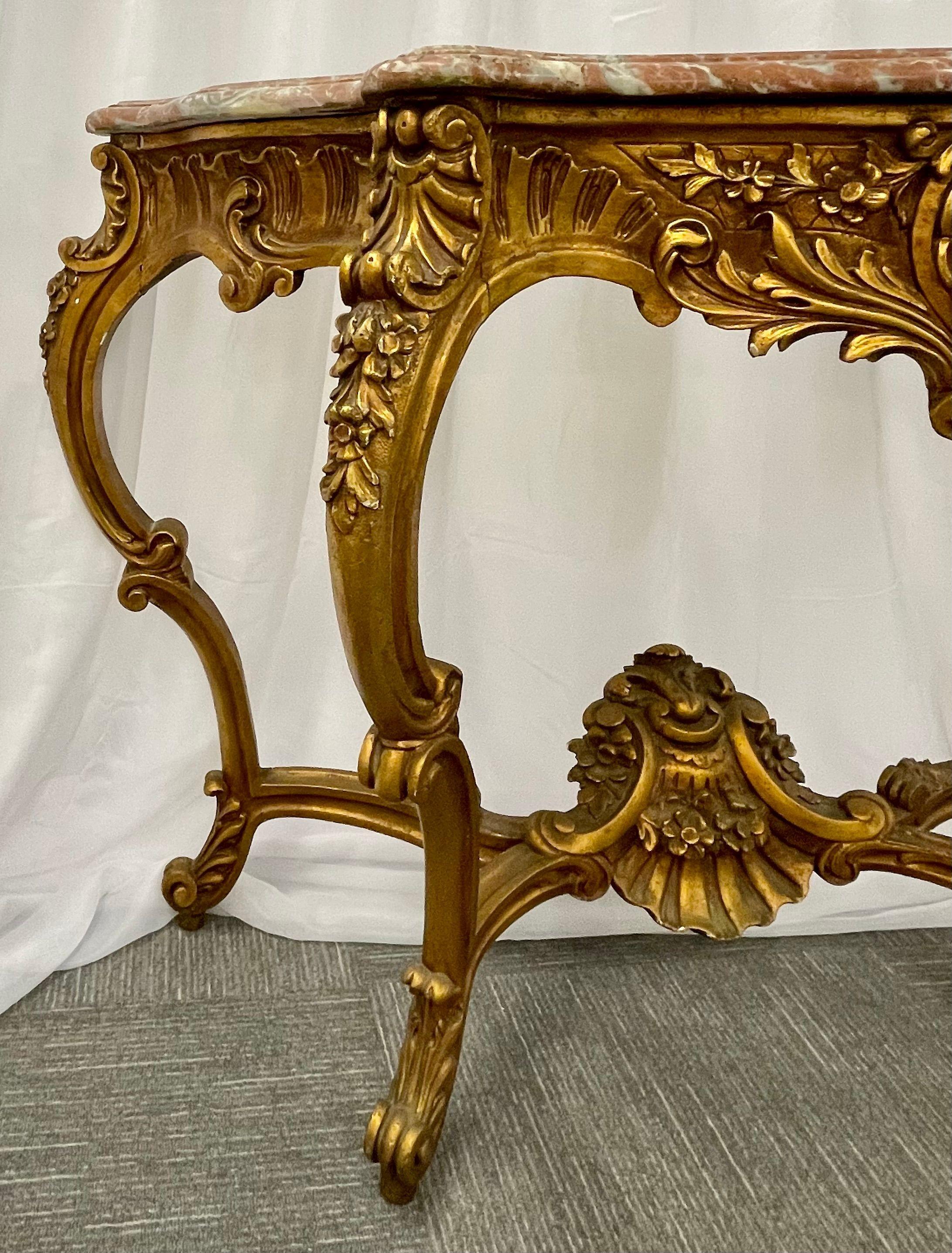 Marble-Top Louis XV Style Console Table by Jansen Exquisite Carved Details 1920s For Sale 4