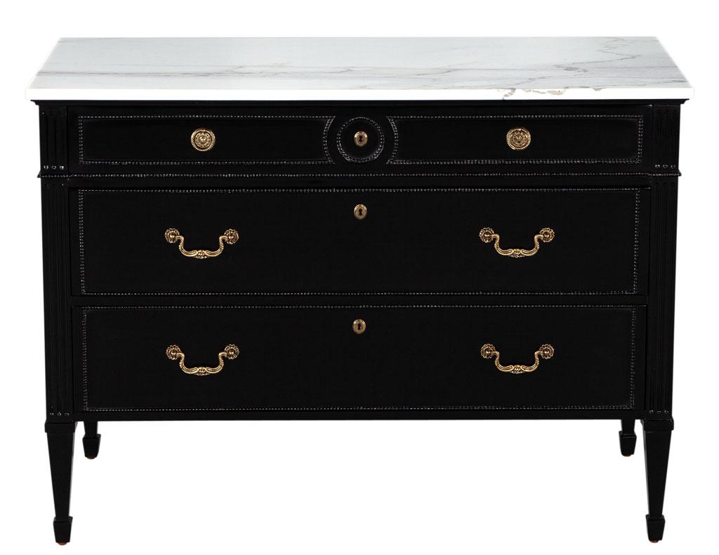 Contemporary Marble Top Louis XVI Style Commode Chest For Sale