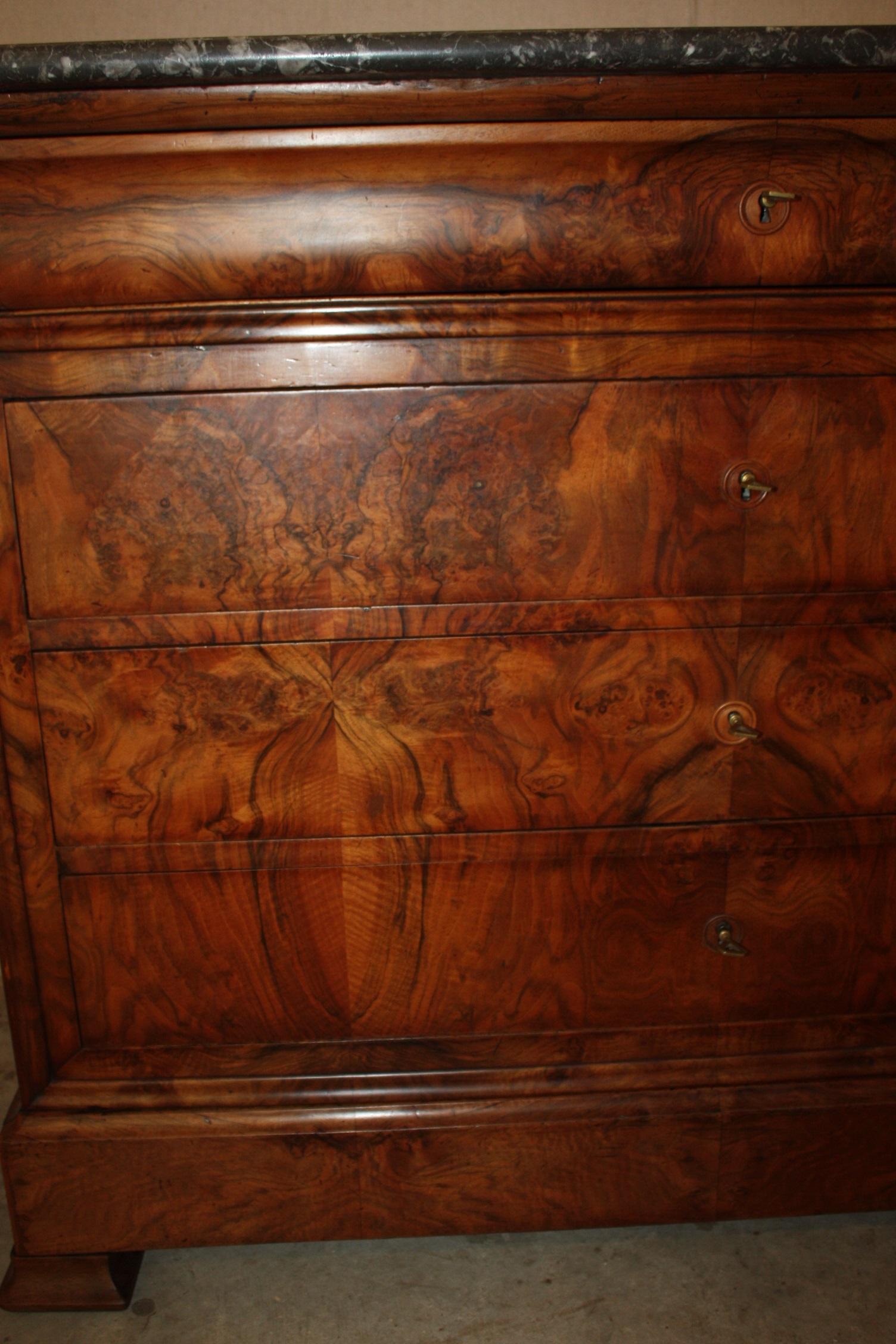 Marble-Top Louise Philippe Walnut Commode In Good Condition In Fairhope, AL