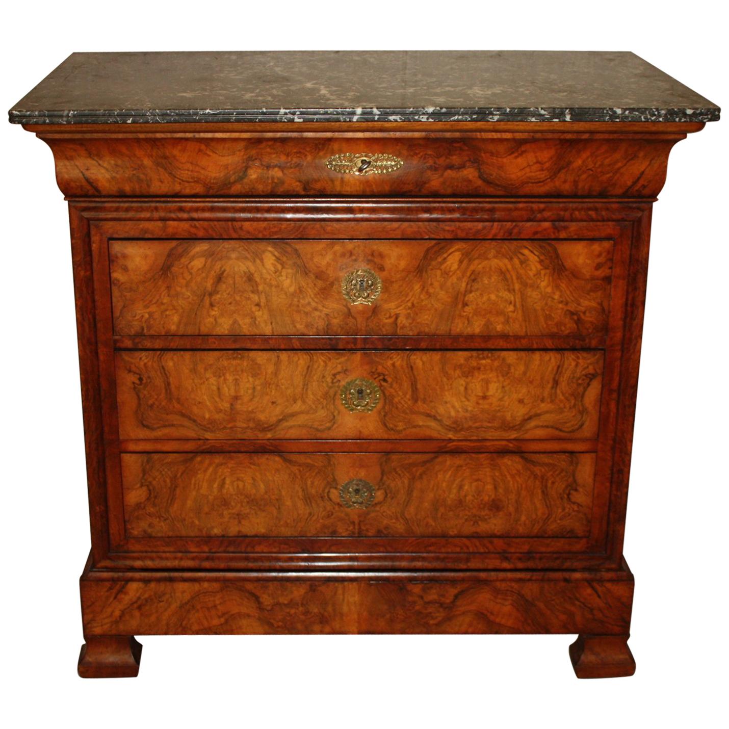 Marble-Top Louise Philippe Walnut Commode