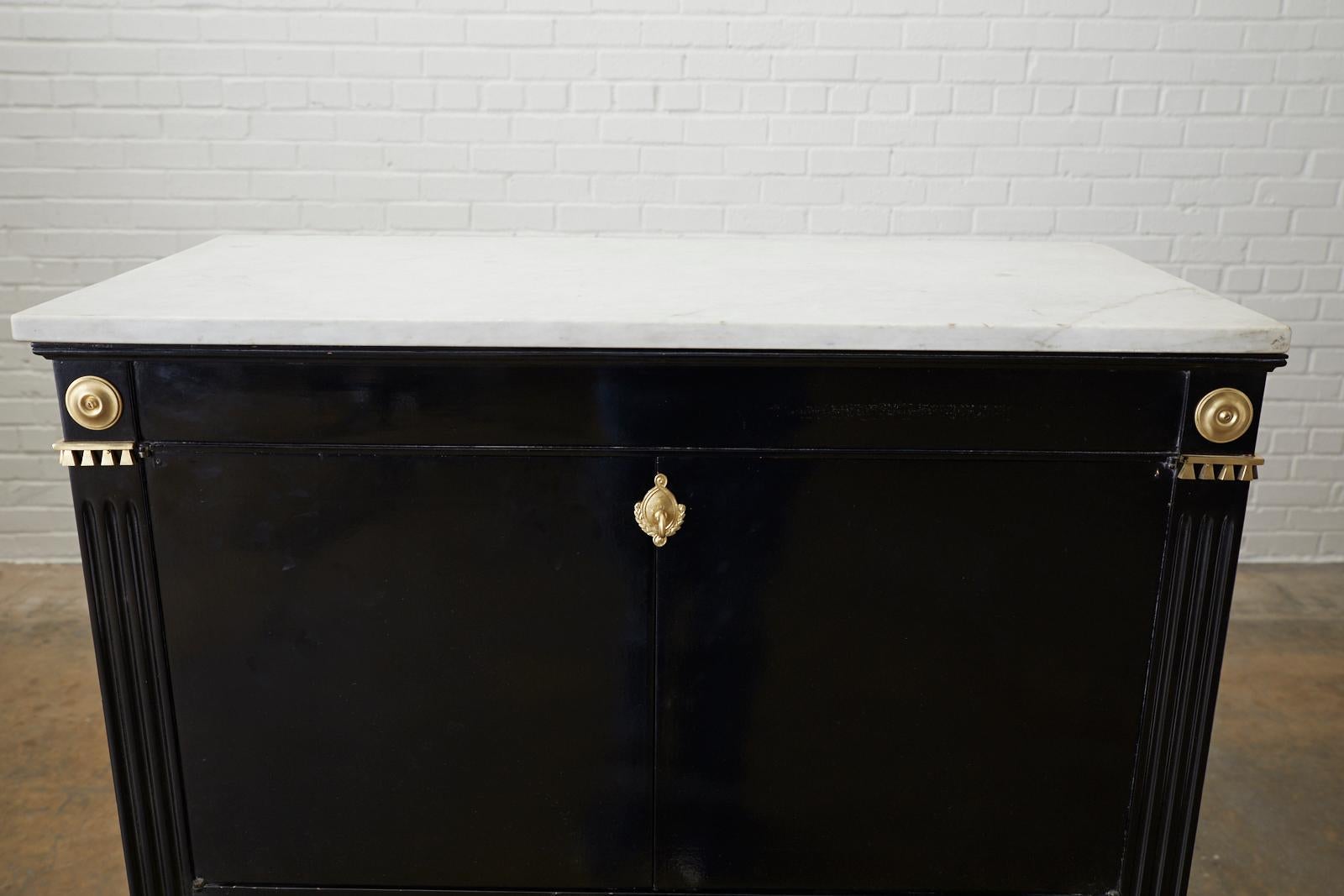 Marble-Top Maison Jansen Neoclassical Ebonized Dry Bar Cabinet 2