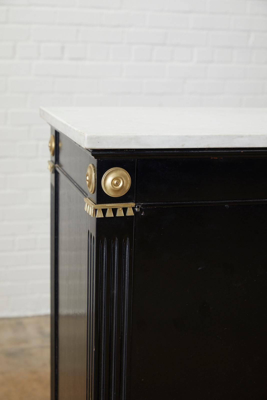 French Marble-Top Maison Jansen Neoclassical Ebonized Dry Bar Cabinet