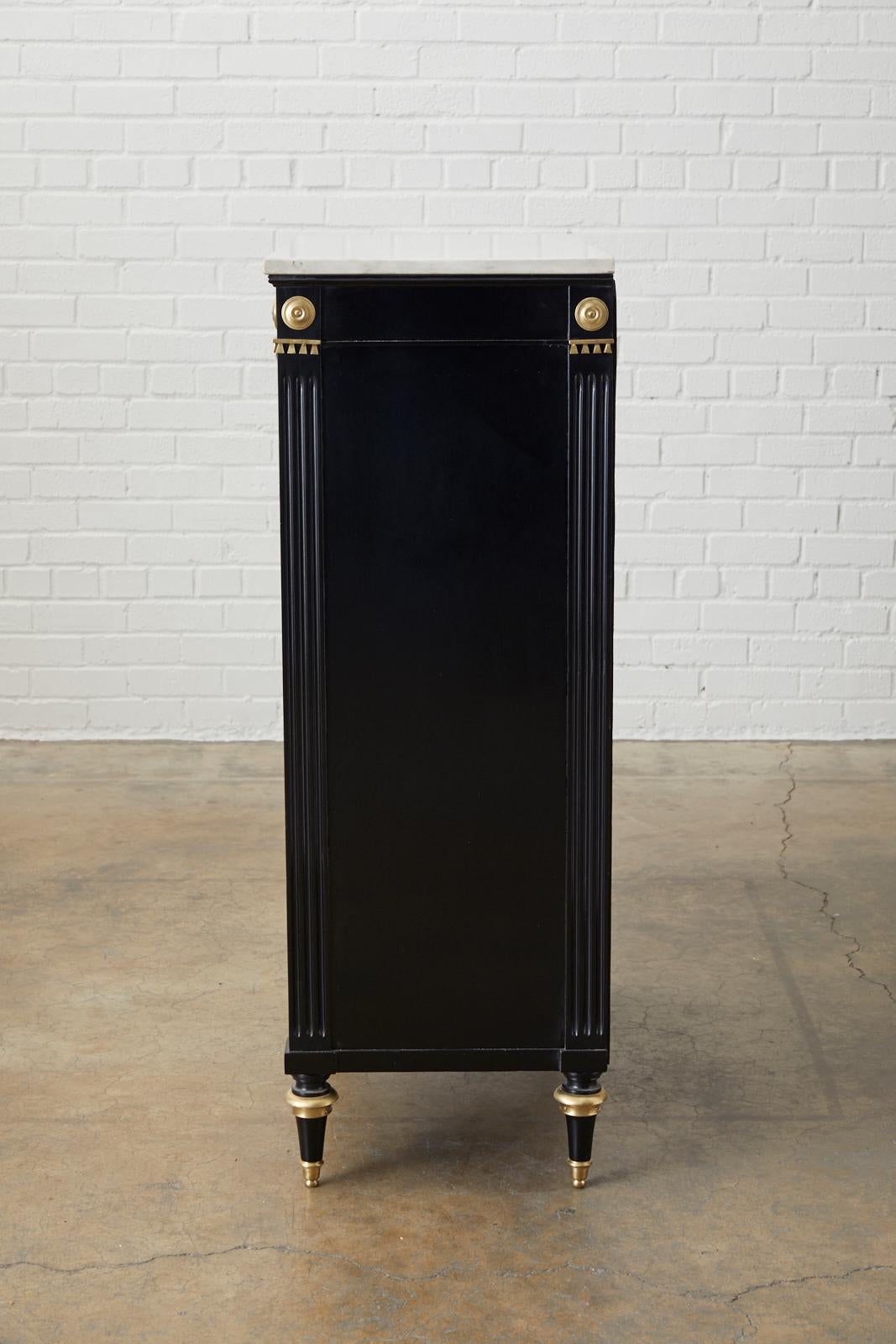 Lacquered Marble-Top Maison Jansen Neoclassical Ebonized Dry Bar Cabinet