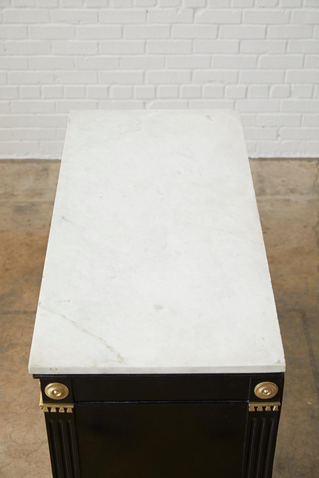 Carrara Marble Marble-Top Maison Jansen Neoclassical Ebonized Dry Bar Cabinet