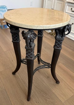 Marble Top & Metal Based End Table with Elephant Motif