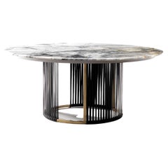 Marble Top, Metal, Leather Strips, Claire Dining Table Round