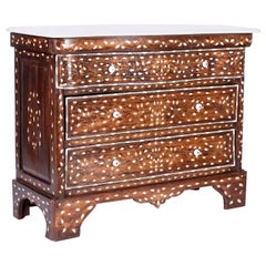 Marble Top Moorish Chest of Drawers with Inlaid Mother of Pearl