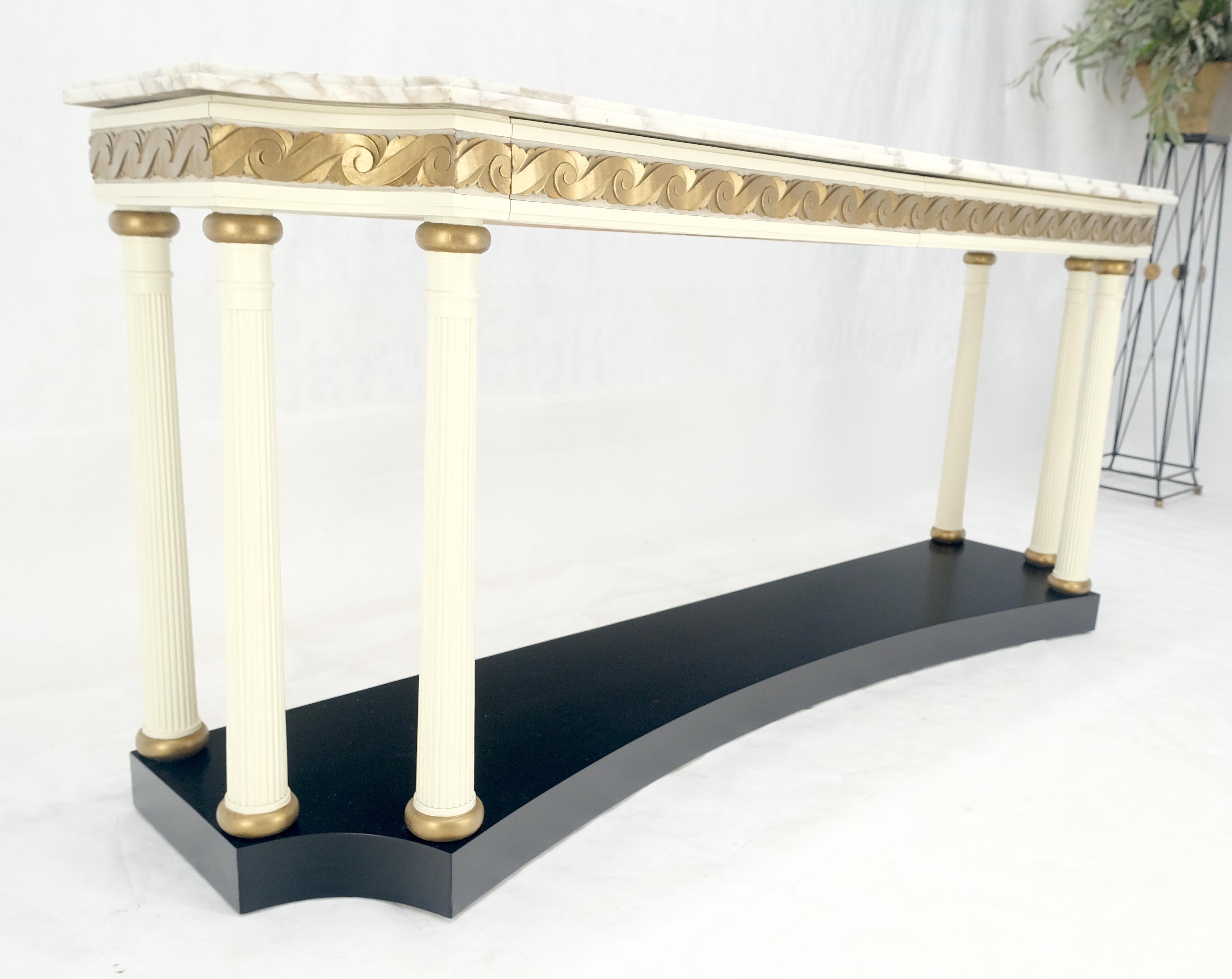 Marble Top Neoclassical Deco Concave Base Console Sofa Table Gold Gilt Carving For Sale 4