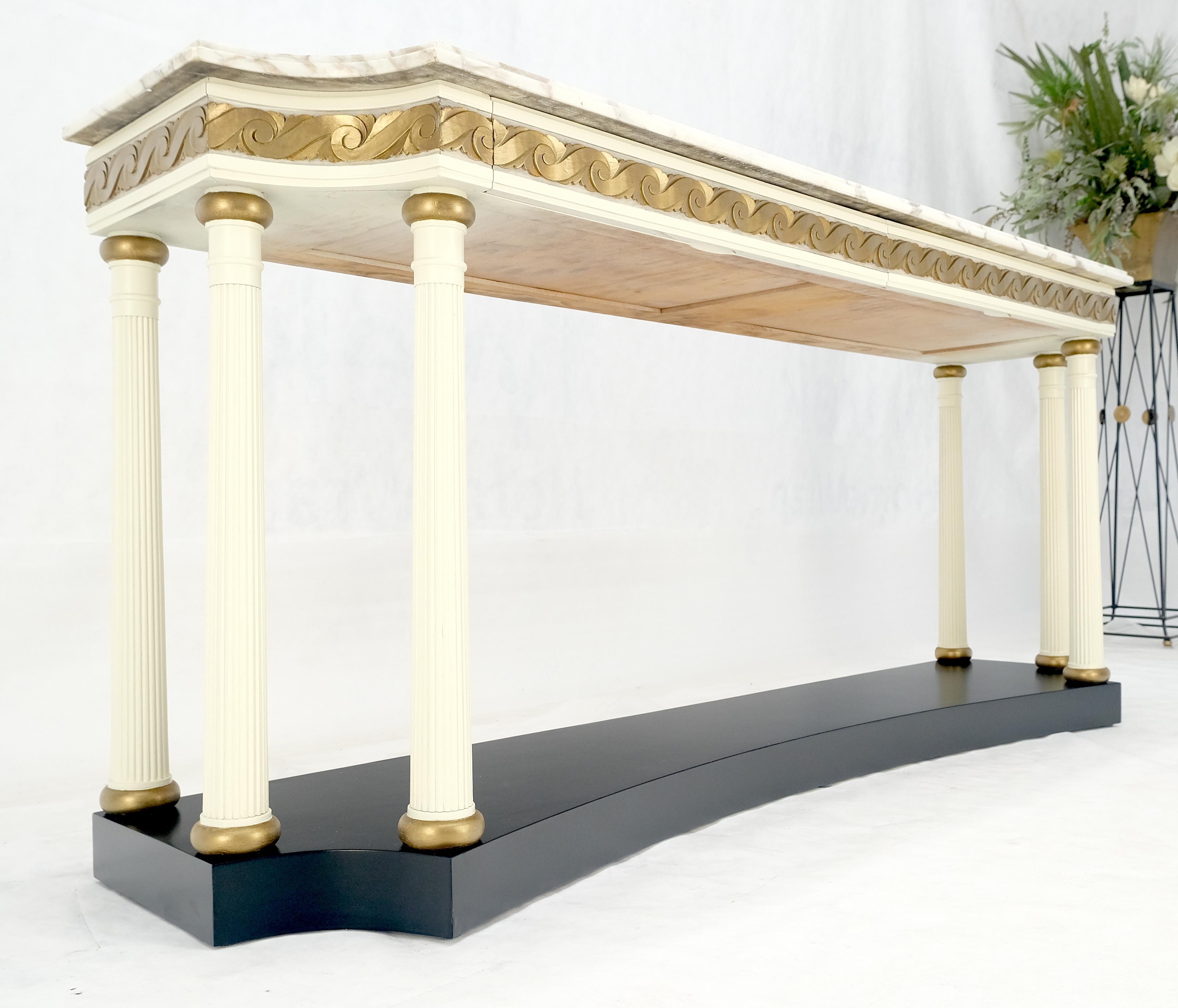 Marble Top Neoclassical Deco Concave Base Console Sofa Table Gold Gilt Carving For Sale 5