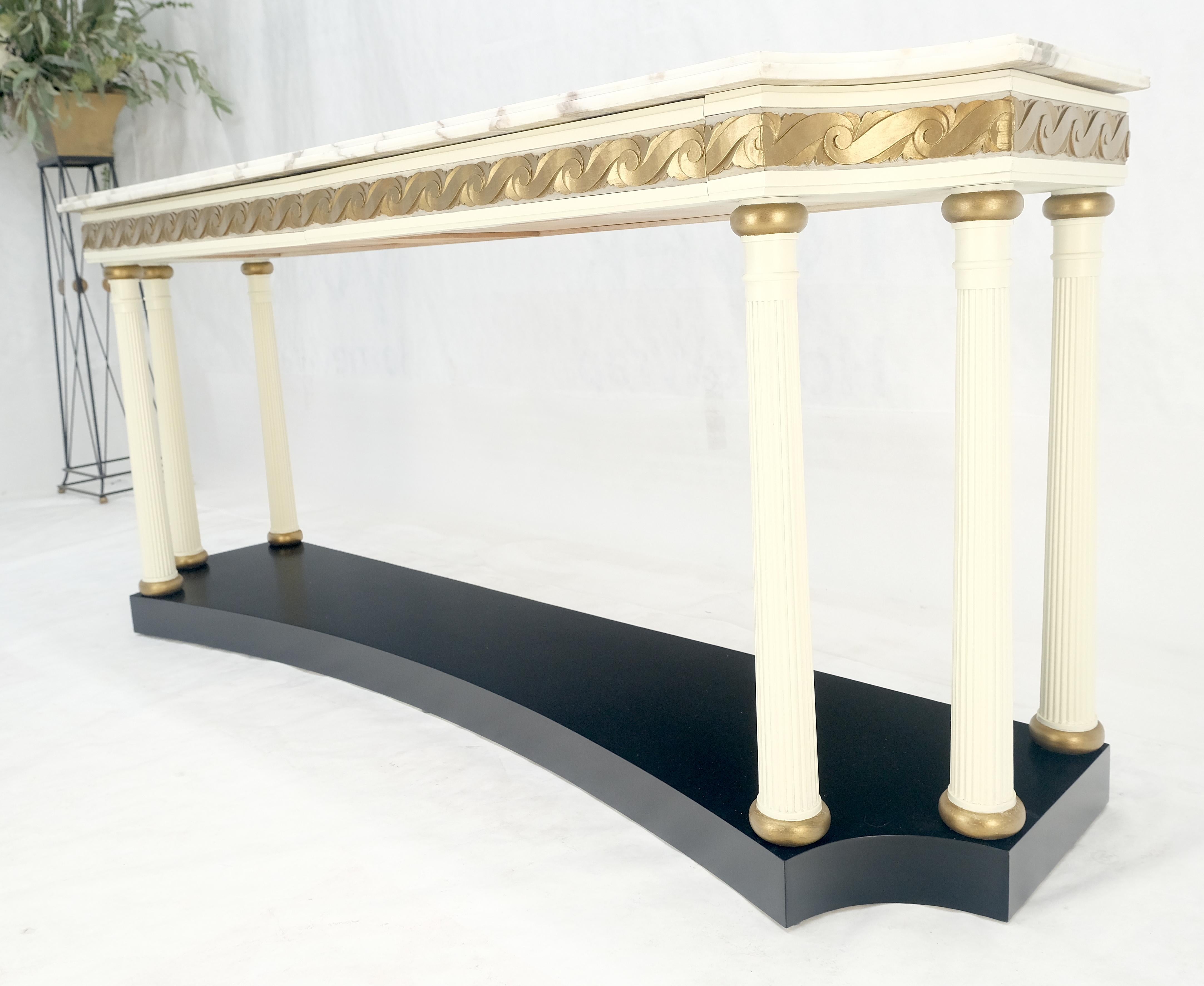 Marble Top Neoclassical Deco Concave Base Console Sofa Table Gold Gilt Carving For Sale 7