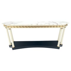 Marble Top Neoclassical Deco Concave Base Console Sofa Table Gold Gilt Carving