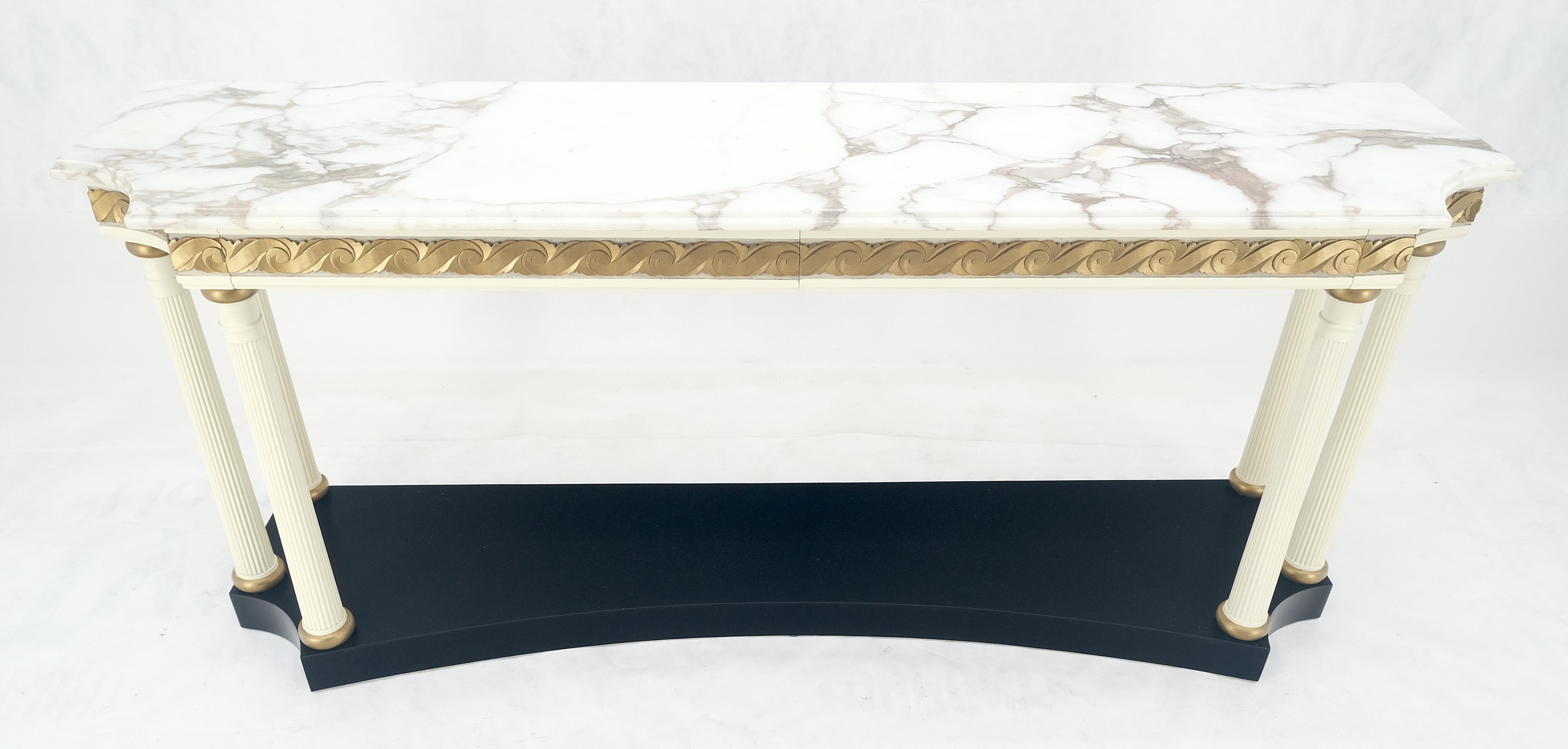 Painted Marble Top Neoclassical Deco Concave Base Console Sofa Table Gold Gilt Carving For Sale