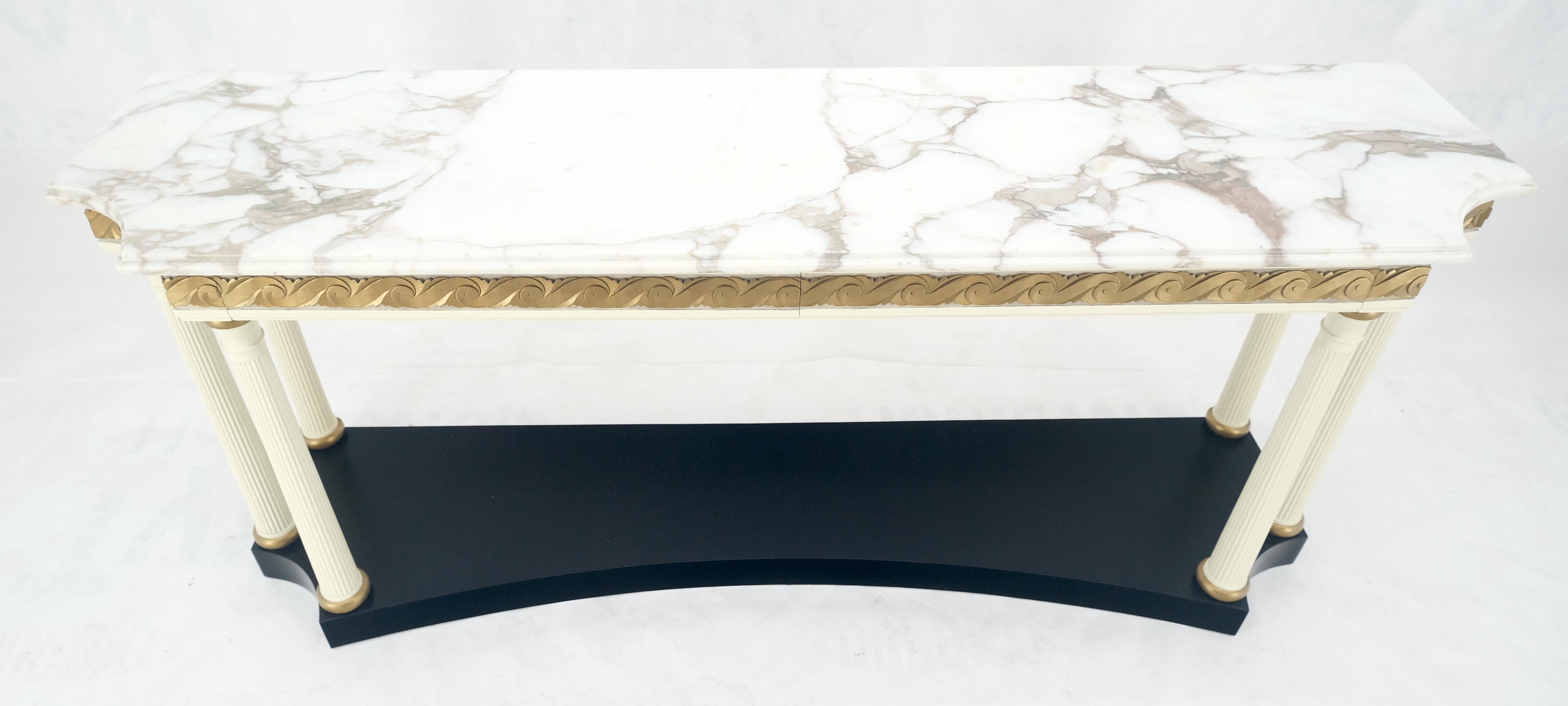 20th Century Marble Top Neoclassical Deco Concave Base Console Sofa Table Gold Gilt Carving For Sale