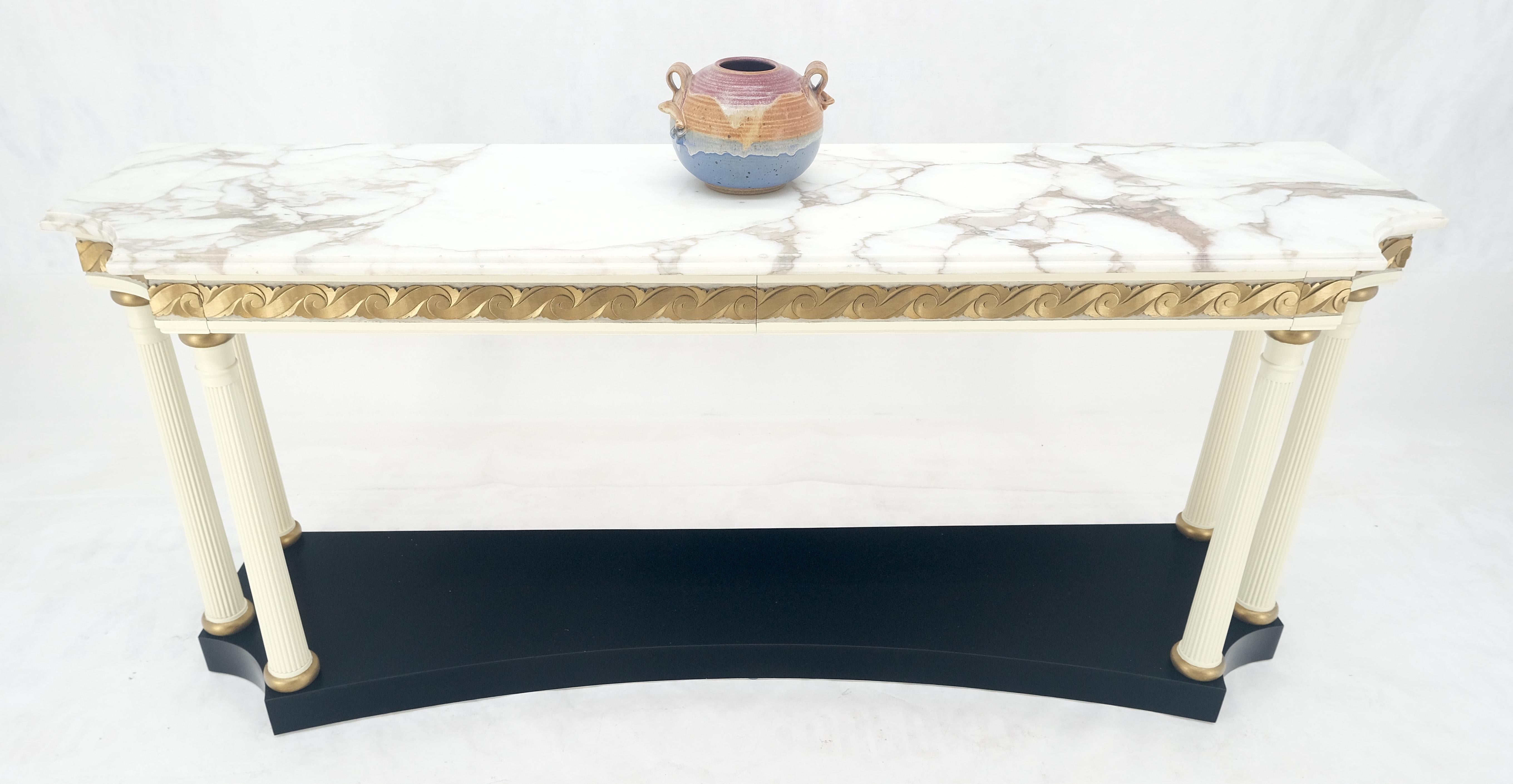 Marble Top Neoclassical Deco Concave Base Console Sofa Table Gold Gilt Carving For Sale 1