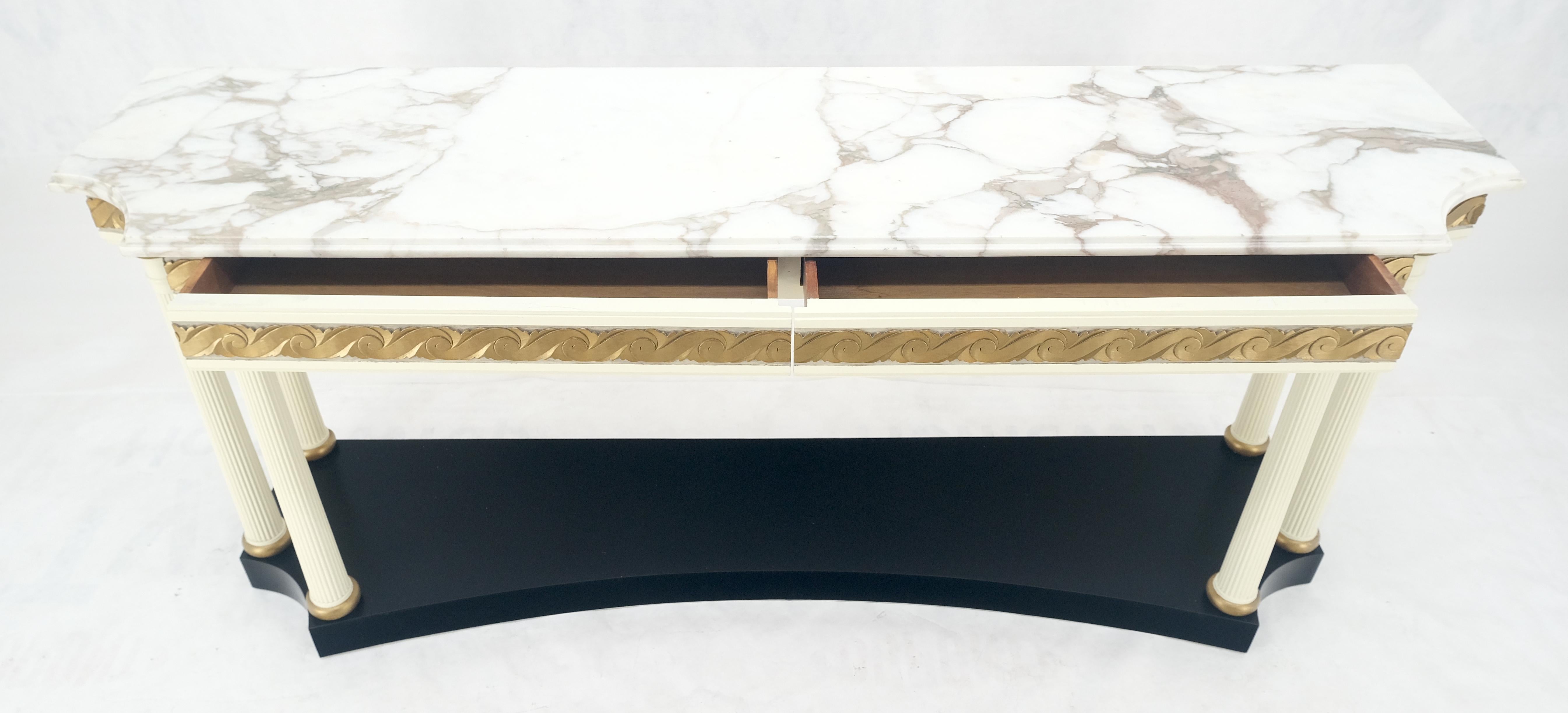 Marble Top Neoclassical Deco Concave Base Console Sofa Table Gold Gilt Carving For Sale 2