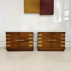 Marble-Top Nightstands With Brass Hardware, Italian, 1950s